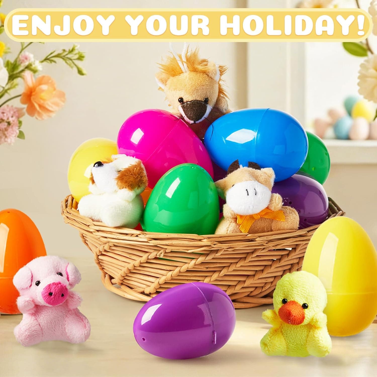 HIKISS 12 Pcs Easter Eggs with Mini Stuffed Animal Plush Toys thumbnail 3