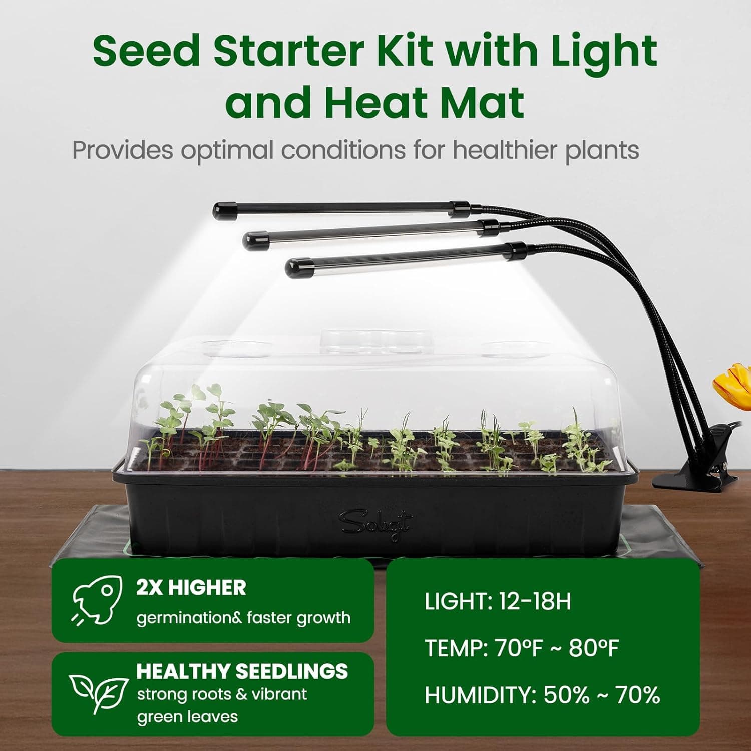 SOLIGT 60 Cell Seed Starter Kit with Grow Light and Heat Mat thumbnail 2
