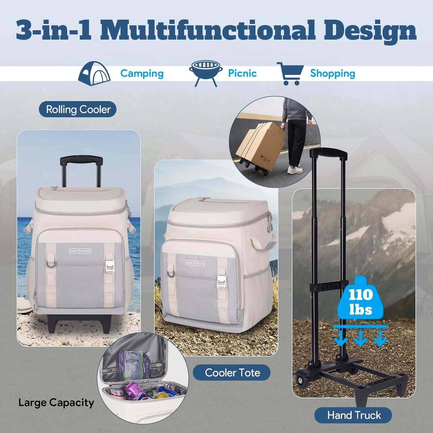 INSMEER Rolling Cooler with Wheels and Handle - 80 Can Capacity thumbnail 4