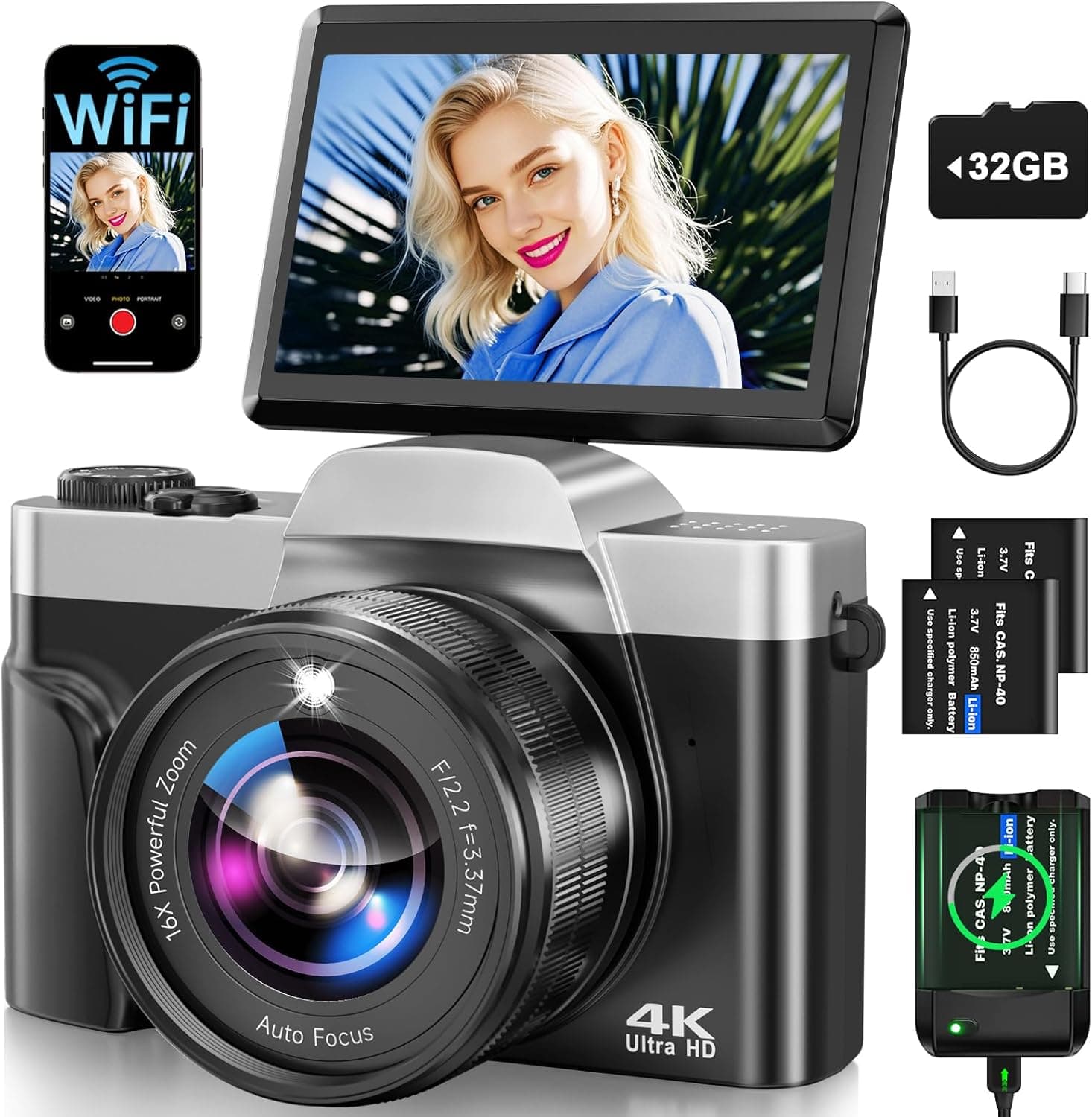 4K Digital Camera with WiFi and 64MP Auto-Focus view 1