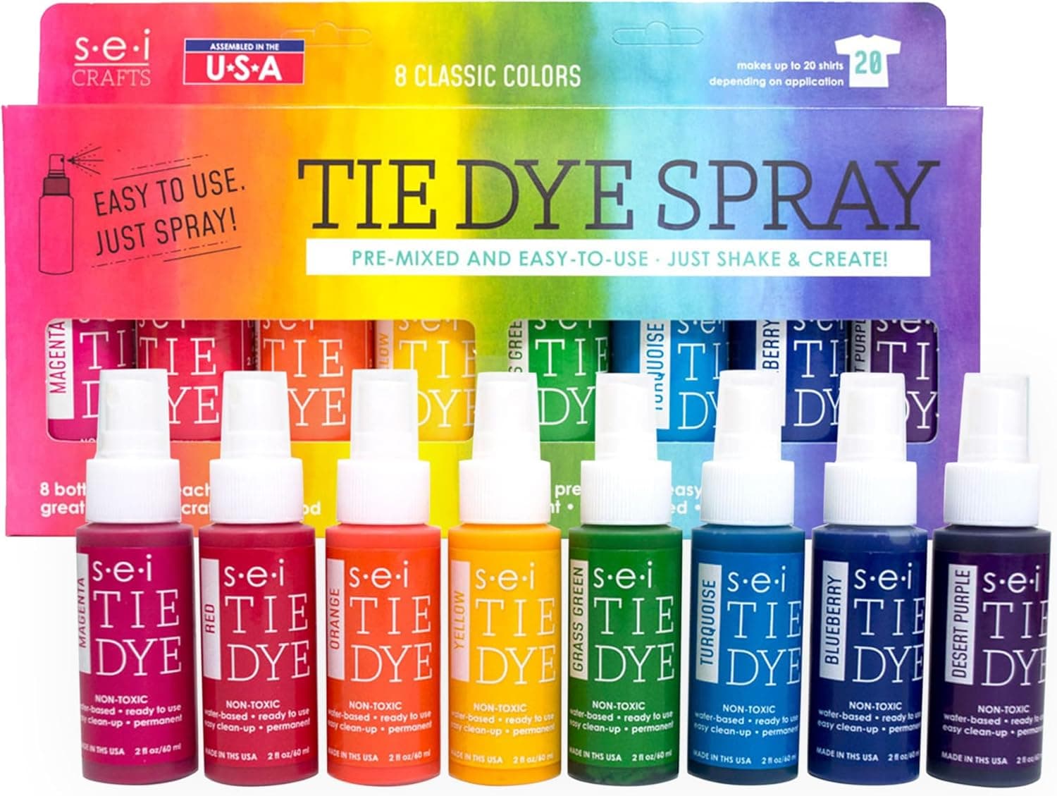 S.E.I. Classic Tie Dye Kit, Fabric Dye Spray Set, Easy Clean Up, Easy Application, Spray Tie Dye Kit - 8 Pack of Colors — Easter Gifts gift idea