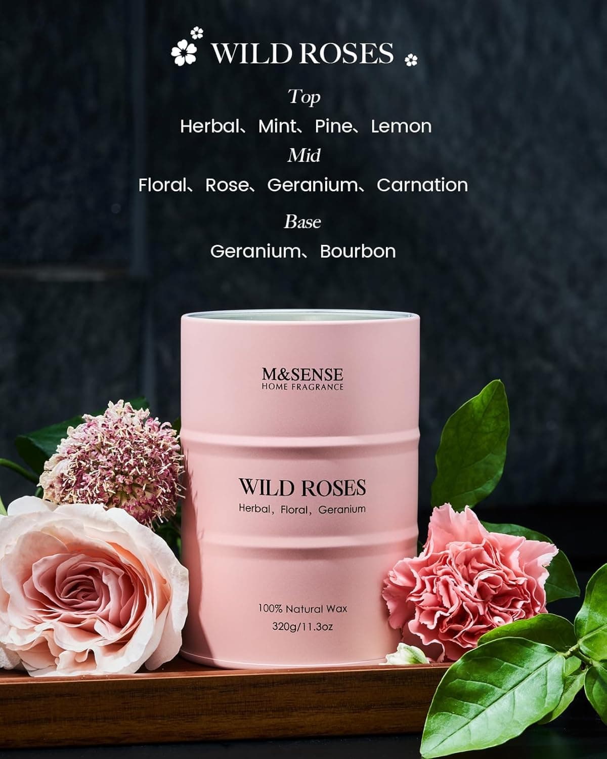 M&amp;SENSE Wild Rose Natural Scented Candle, 70 Hours Long Lasting Soy Candles 11.3oz, Stress Relief Aromatherapy Candles for Women, Romantic Candle Gifts Valentines Day Gifts for Her : Health &amp; Household thumbnail 3