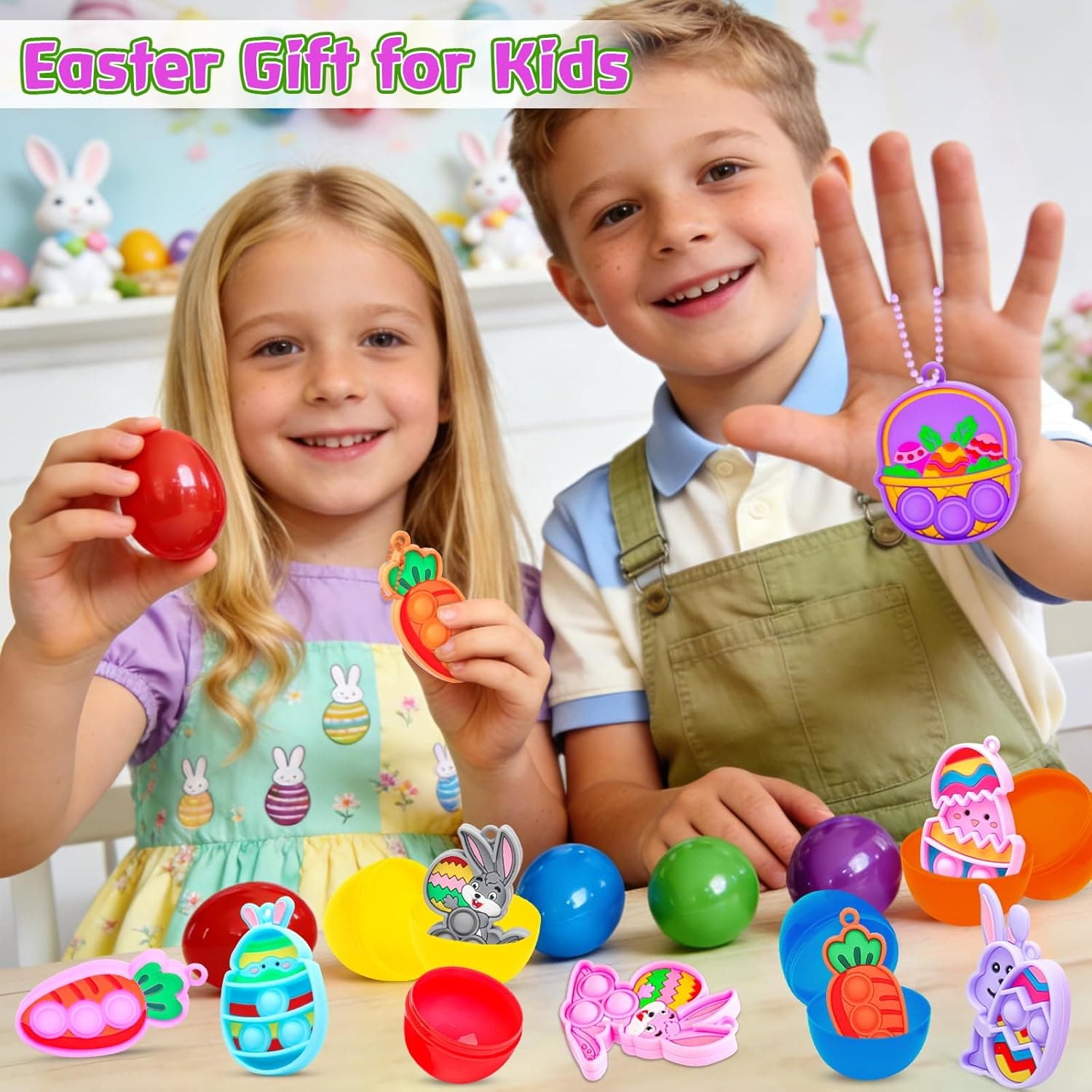 CHILDGO Easter Pop Fidget Toys - 24 Pack Filled Easter Eggs with Mini Keychains thumbnail 5