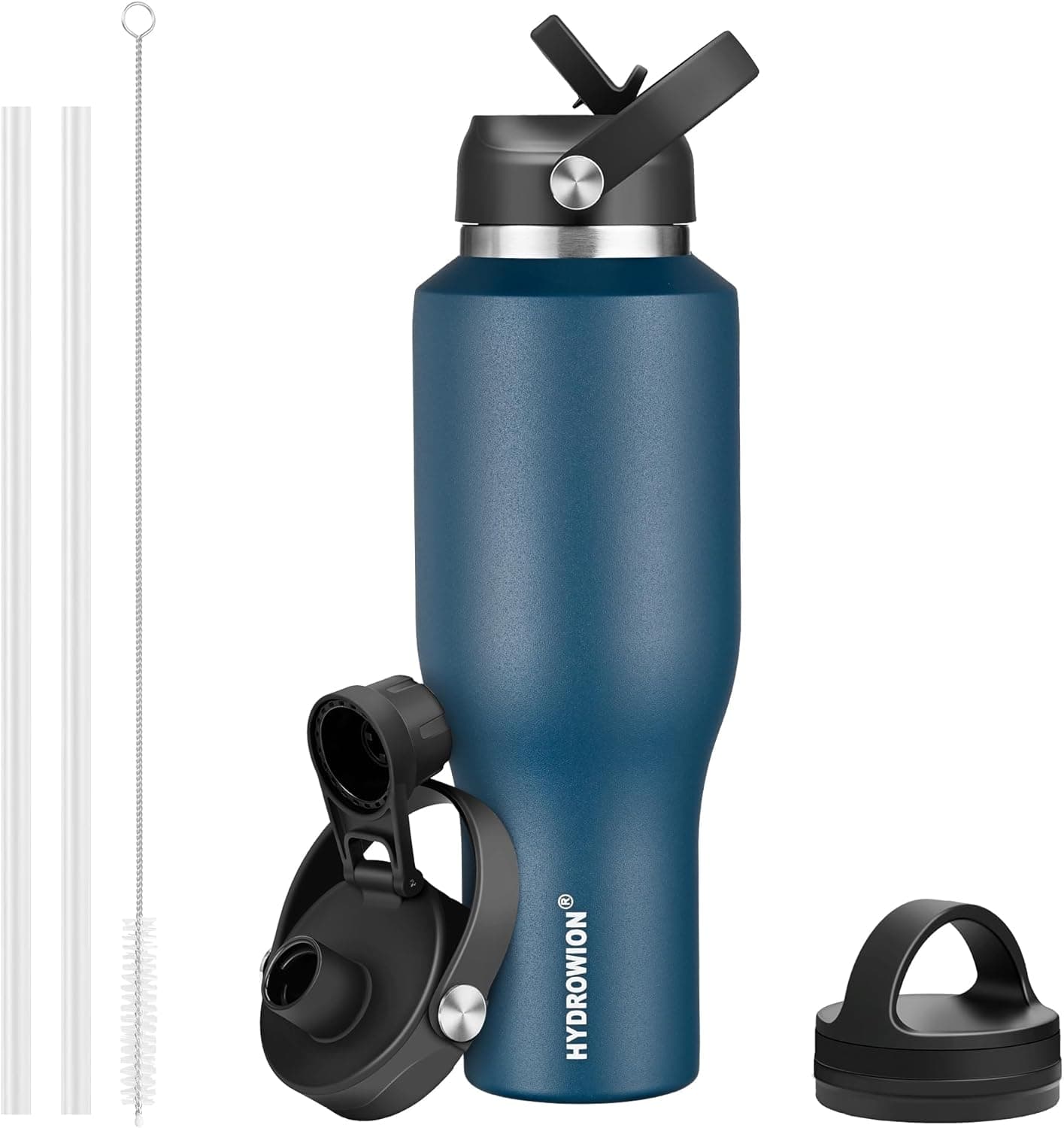 HYDROWION Water Bottles with Straw, 40oz Insulated Water Bottle fit in Car Cup Holder, Black Water Bottles with Straw Lid, Spout Lid and Flex Cap, Leakproof Travel Insulated Tumbler, Cobalt: Home &amp; Kitchen view 1