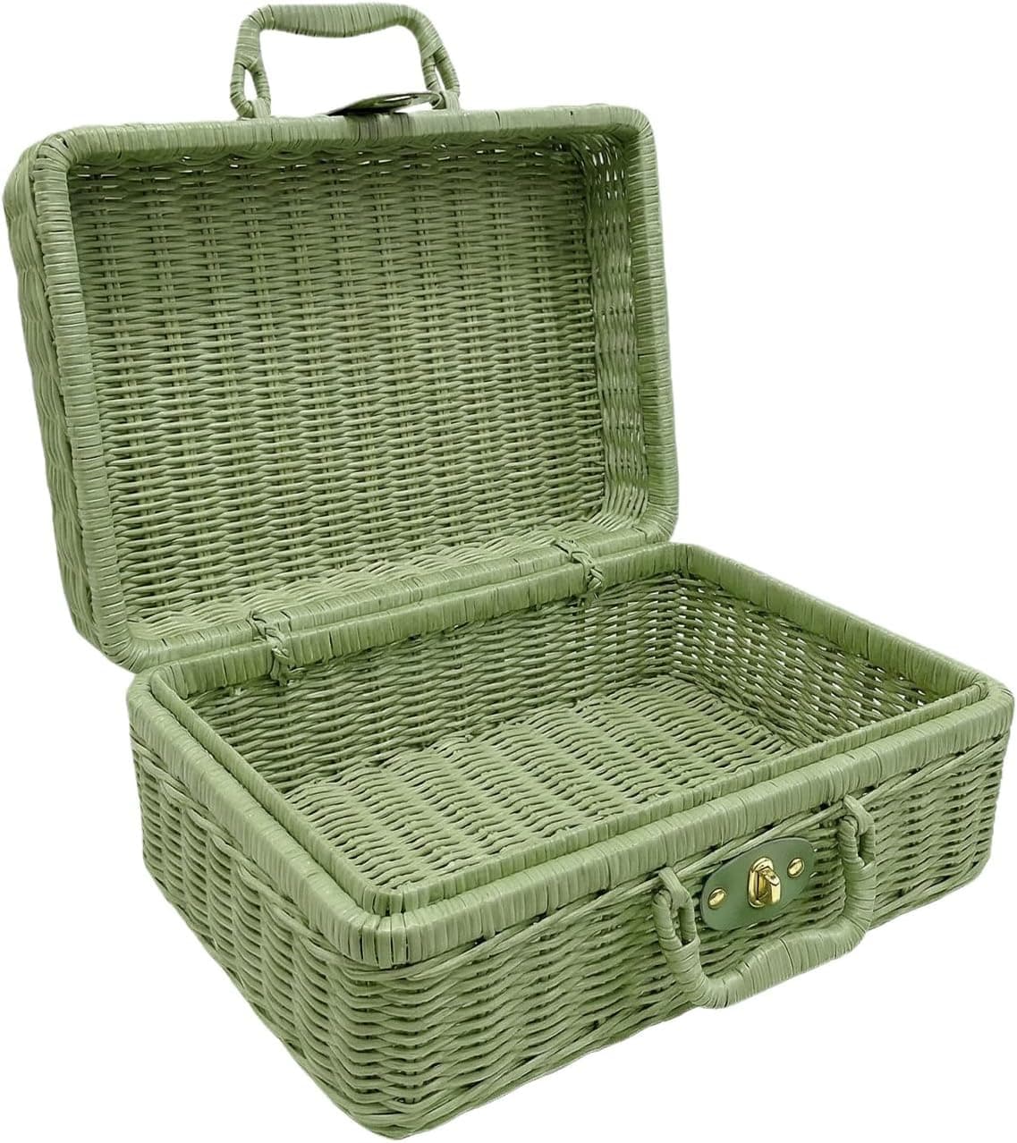 Dark Green Wicker Picnic Basket with Metal Lock — Spring Gift Ideas gift idea