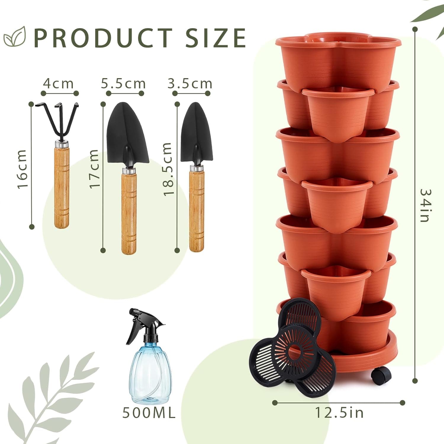 Umigy 2-Set Clay Red 7-Tier Stackable Vertical Planters with Removable Wheels thumbnail 2