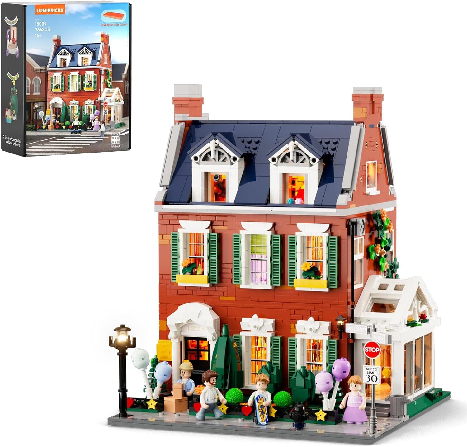 LUMIBRICKS Redbrick Row House Lighting Building Bricks Set - City Town LED Light Modular Construction Model Collection Display Kit with Minifigures 2663 Pcs for Adults &amp; Teens : Toys &amp; Games — Easter Gifts gift idea