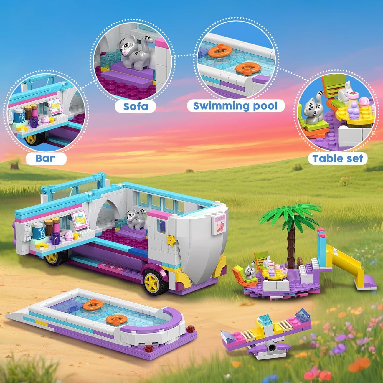 HOGOKIDS 3-in-1 Friends Airplane Building Toy Set - 808PCS Plane/Boat/Camper Van Building Toys with Cute 6 Mini Animals, Slide, Fun Accessories and Stickers, Birthday Gifts for Girls Boys Age 8-12+ : Toys &amp; Games thumbnail 5