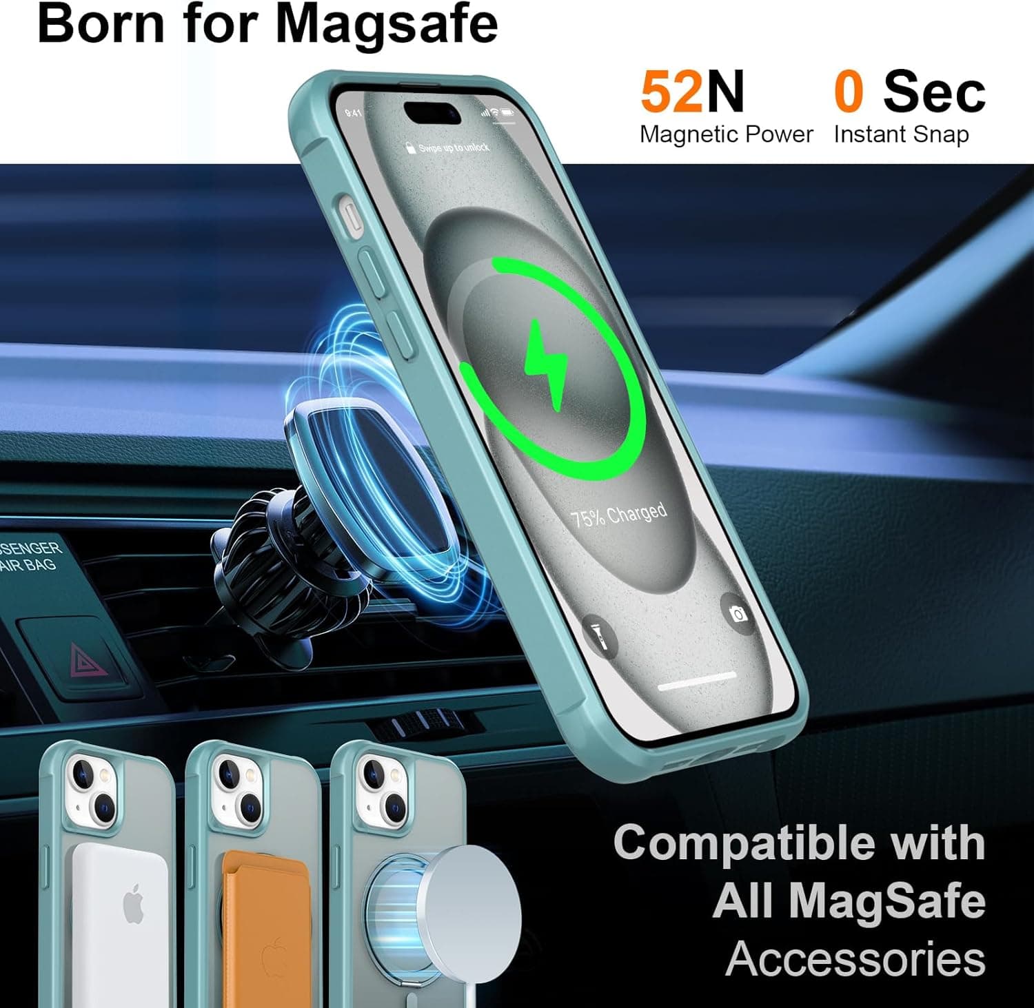 UMIONE 360° Rotatable Magnetic Ring Case for iPhone 15 - Green thumbnail 2