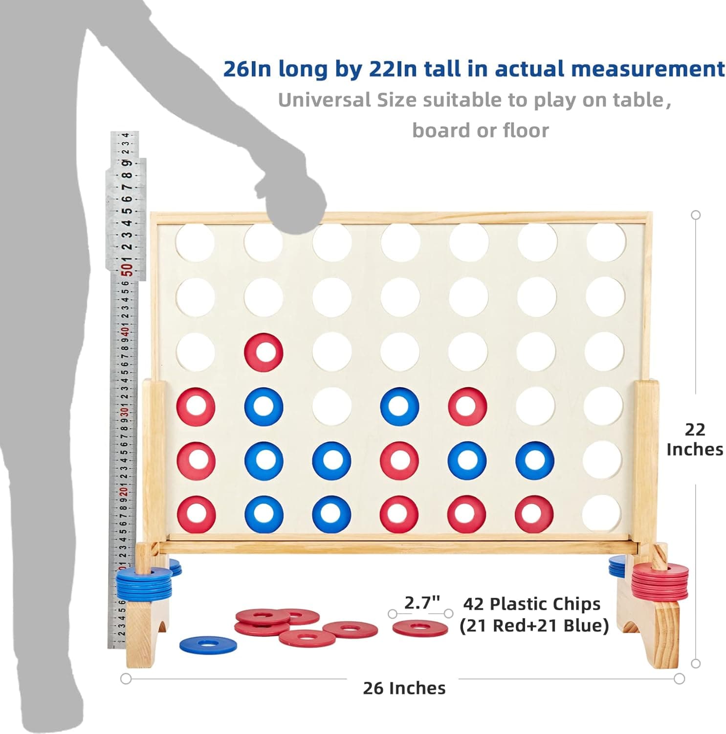 Pointyard Giant Wooden 4 in A Row Game 2.8Ft, Indoor and Outdoor Jumbo Board Game for Teens,Includes 42 Pcs Chips &amp; Durable Carrying Bag, Halloween Christmas Party Gifts for Kids Adults Lovers : Toys &amp; Games thumbnail 2