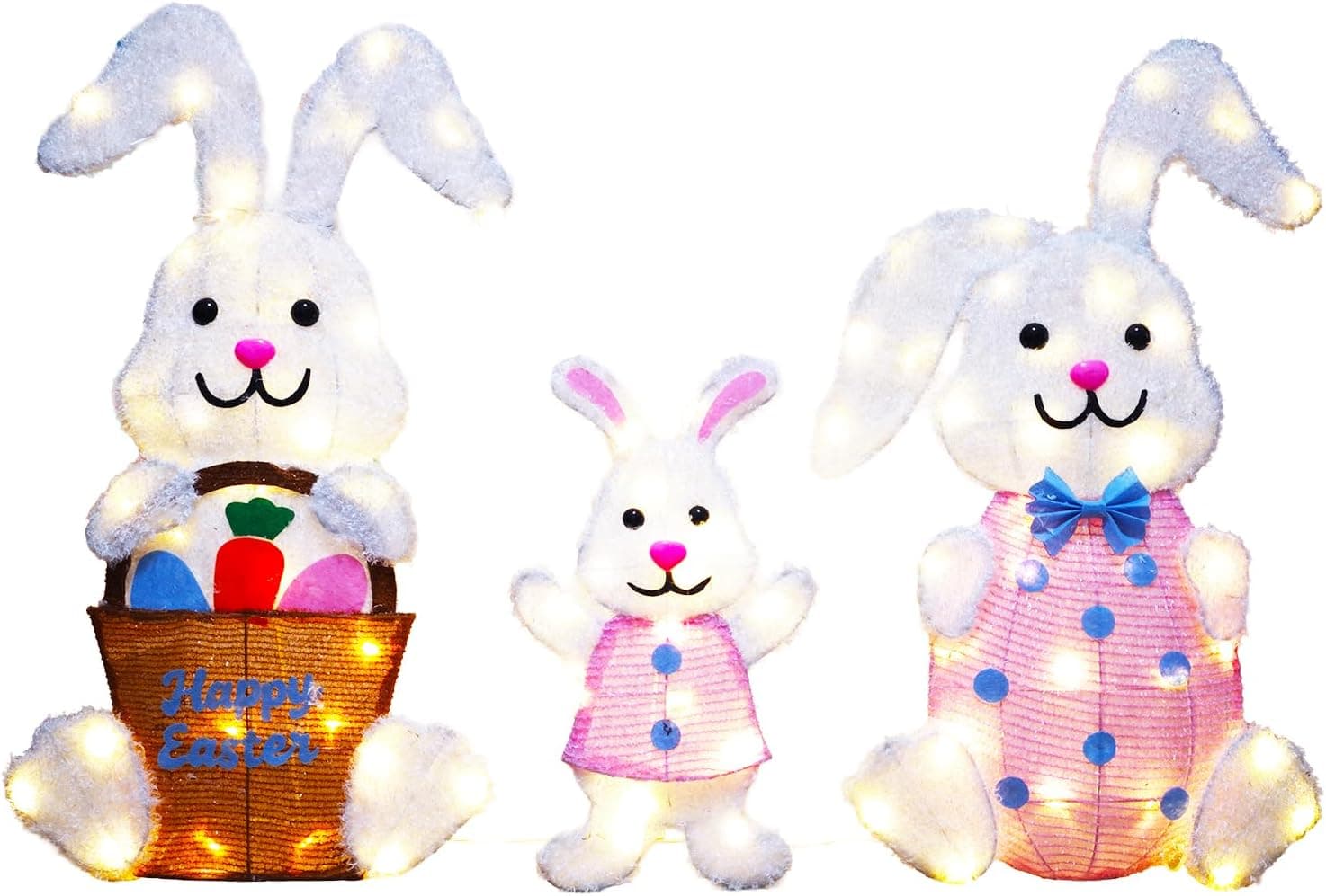 3-Piece Lighted Easter Bunny Outdoor Decorations with 85 LED Warm White Lights — Easter Gifts gift idea