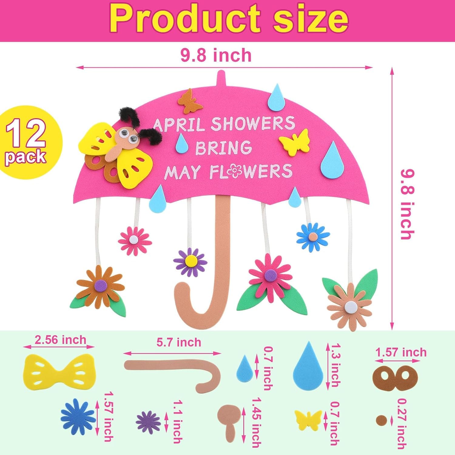 Oudain 12 Set April Showers Bring May Flowers Craft April Showers Sign Craft Kit Spring Rain Sign DIY Arts Spring Foam Stickers for Party Favor : Toys &amp; Games thumbnail 2