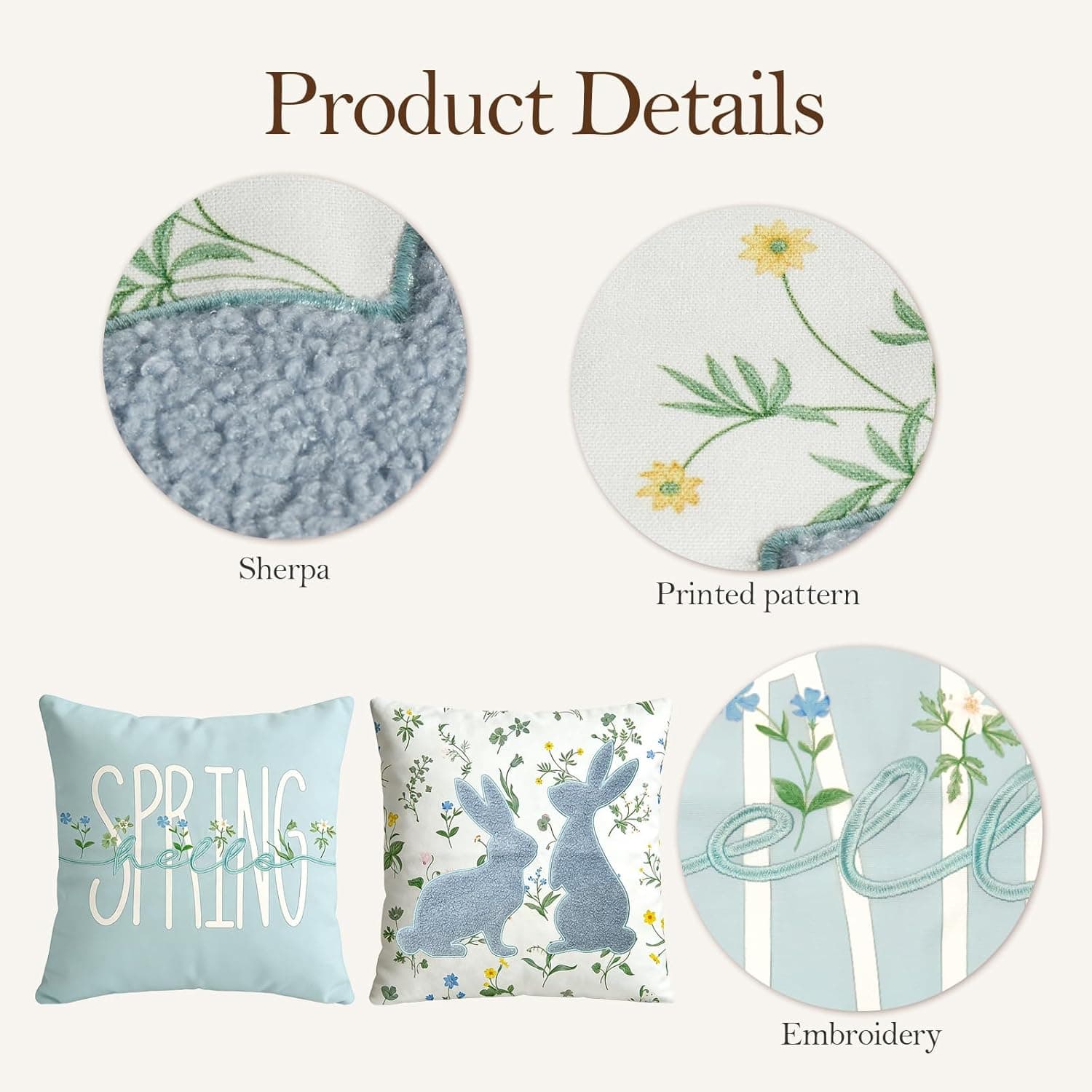 Easter Pillow Covers Set of 2 - 18x18 Inch Spring Bunny Farmhouse Throw Pillows thumbnail 5