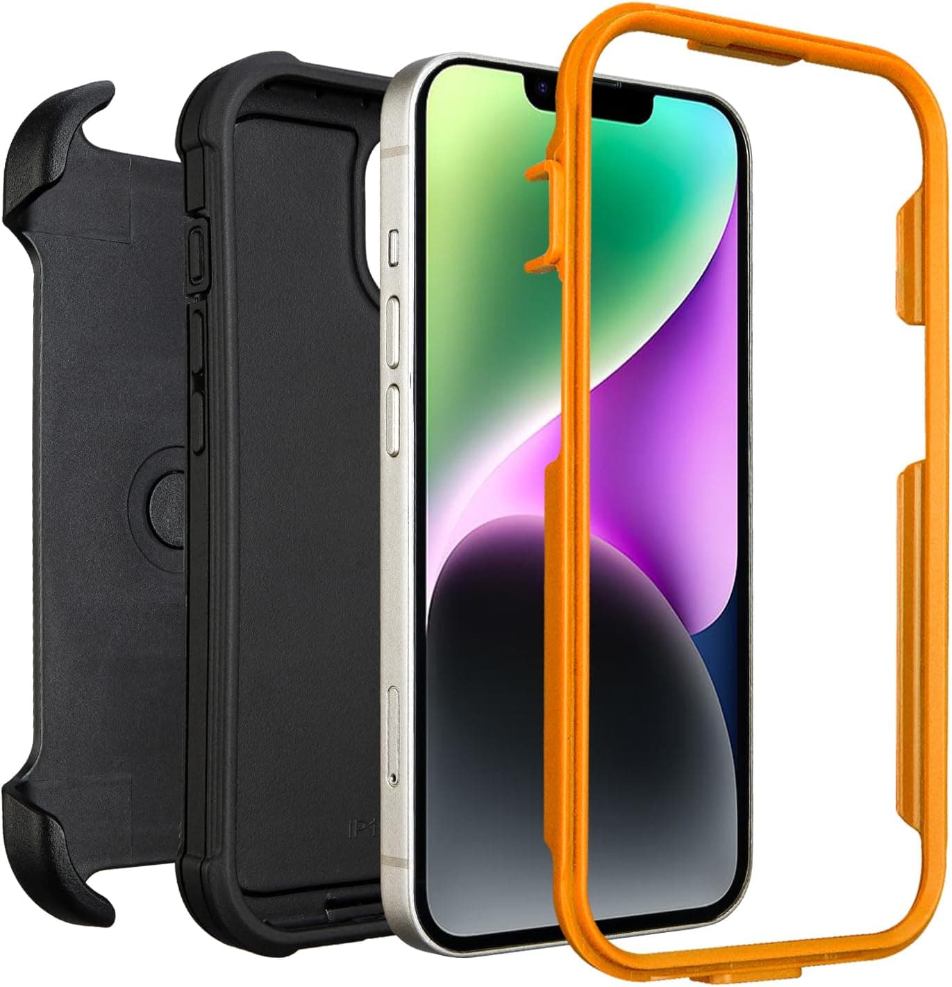 Compatible with Defender iPhone 14 Case with Belt Clip, Shockproof Heavy Duty Rugged, 2 Layers of Sturdy, Military-Grade Cover Compatible with iPhone 14 Case Black &amp; Orange : Cell Phones &amp; Accessories thumbnail 4