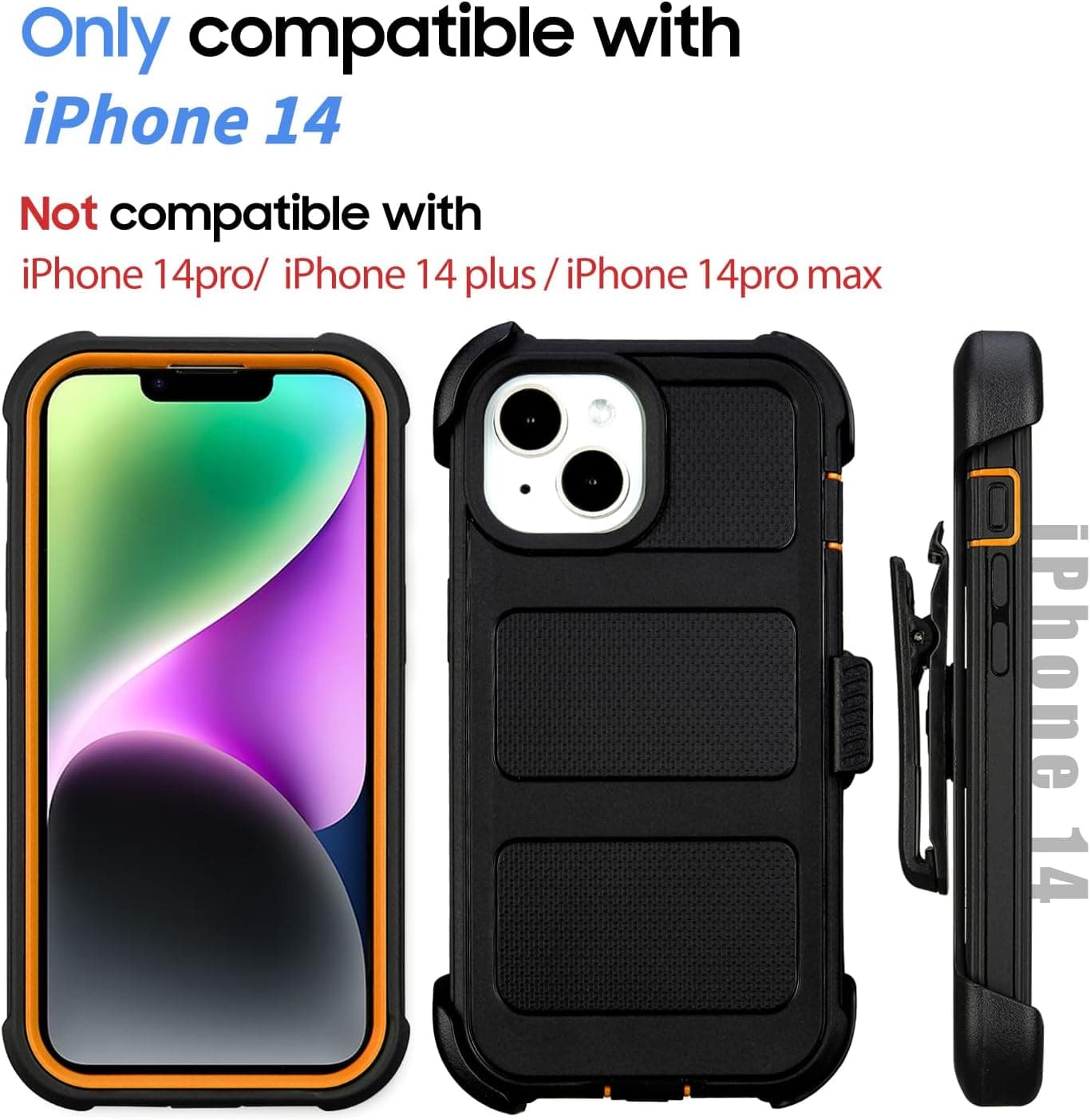 Compatible with Defender iPhone 14 Case with Belt Clip, Shockproof Heavy Duty Rugged, 2 Layers of Sturdy, Military-Grade Cover Compatible with iPhone 14 Case Black &amp; Orange : Cell Phones &amp; Accessories thumbnail 3