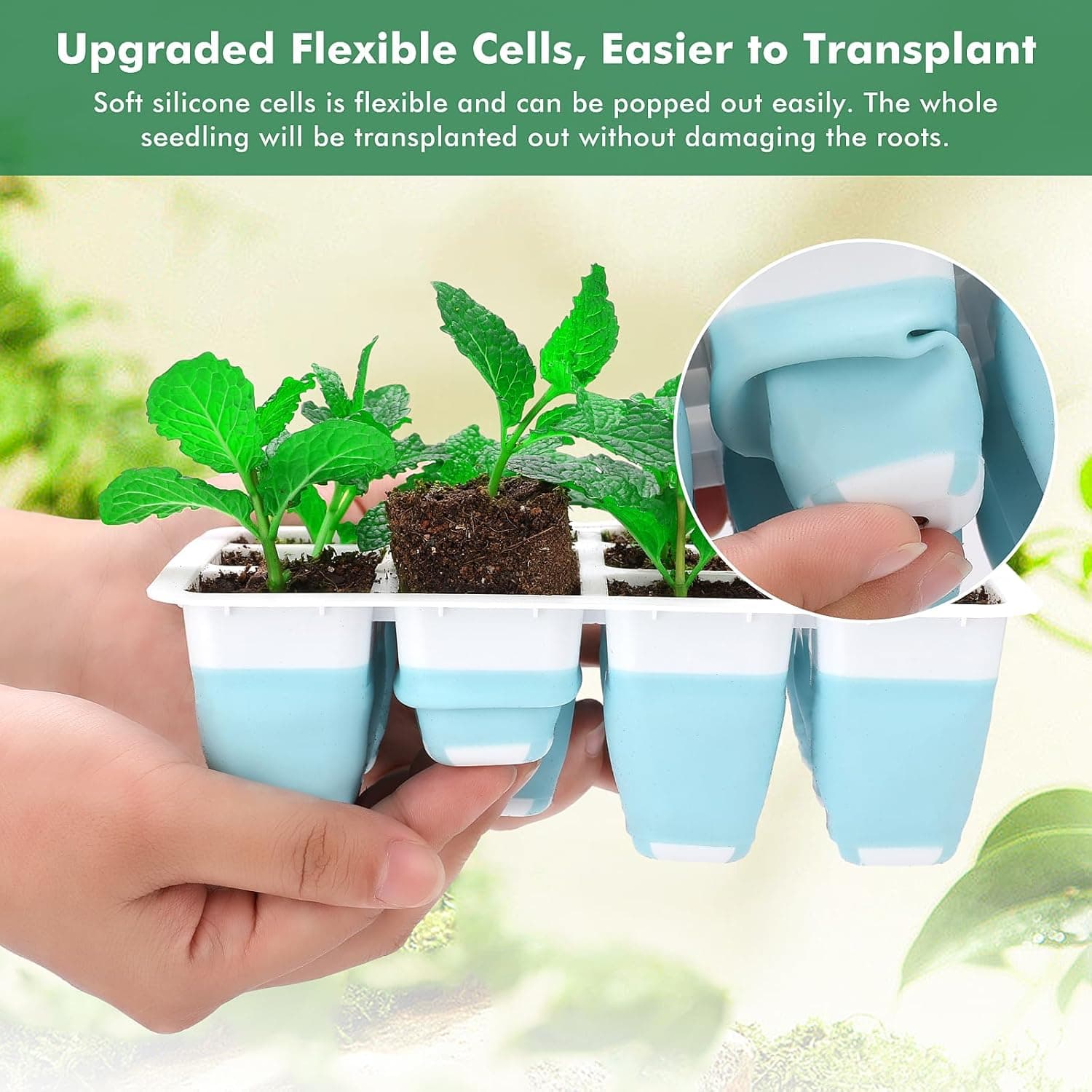 Hanaoyo Reusable Seed Starter Tray with 72 Soft Silicone Cells - 6 Pack Kit thumbnail 2