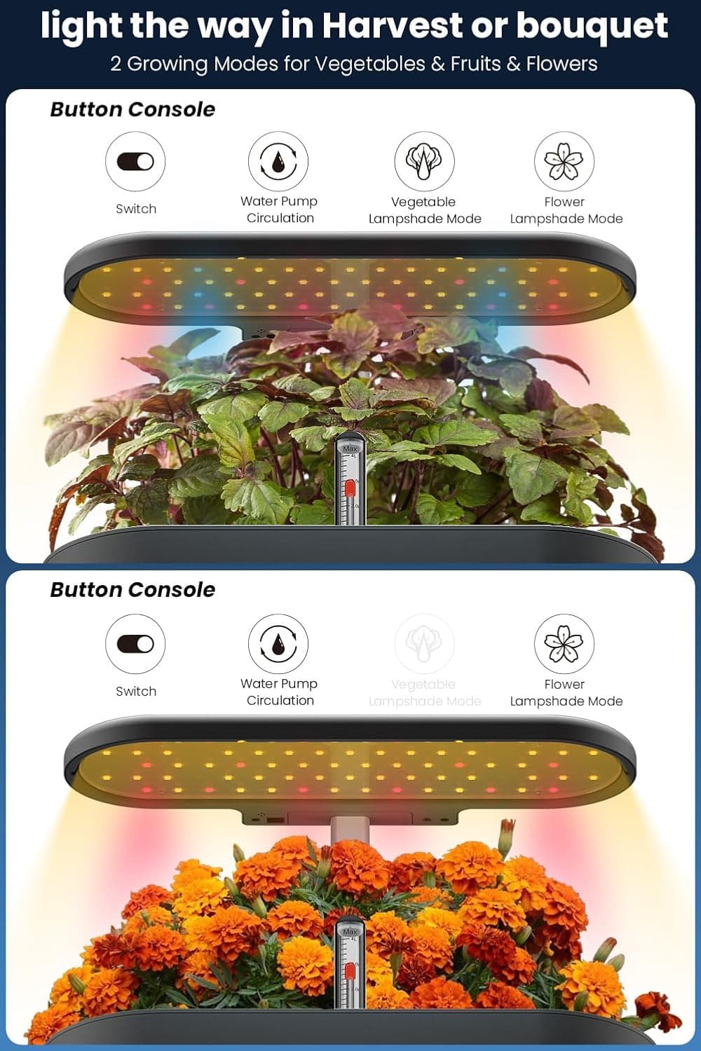 inbloom 12 Pods Hydroponics Growing System Kit, Herb Garden Planter Indoor Kit, Indoor Gardening Hydroponics Growing System with Pods, 4.2L Water Pump, Height Adjustable, Gifts for Woman, Black : Patio, Lawn &amp; Garden thumbnail 4