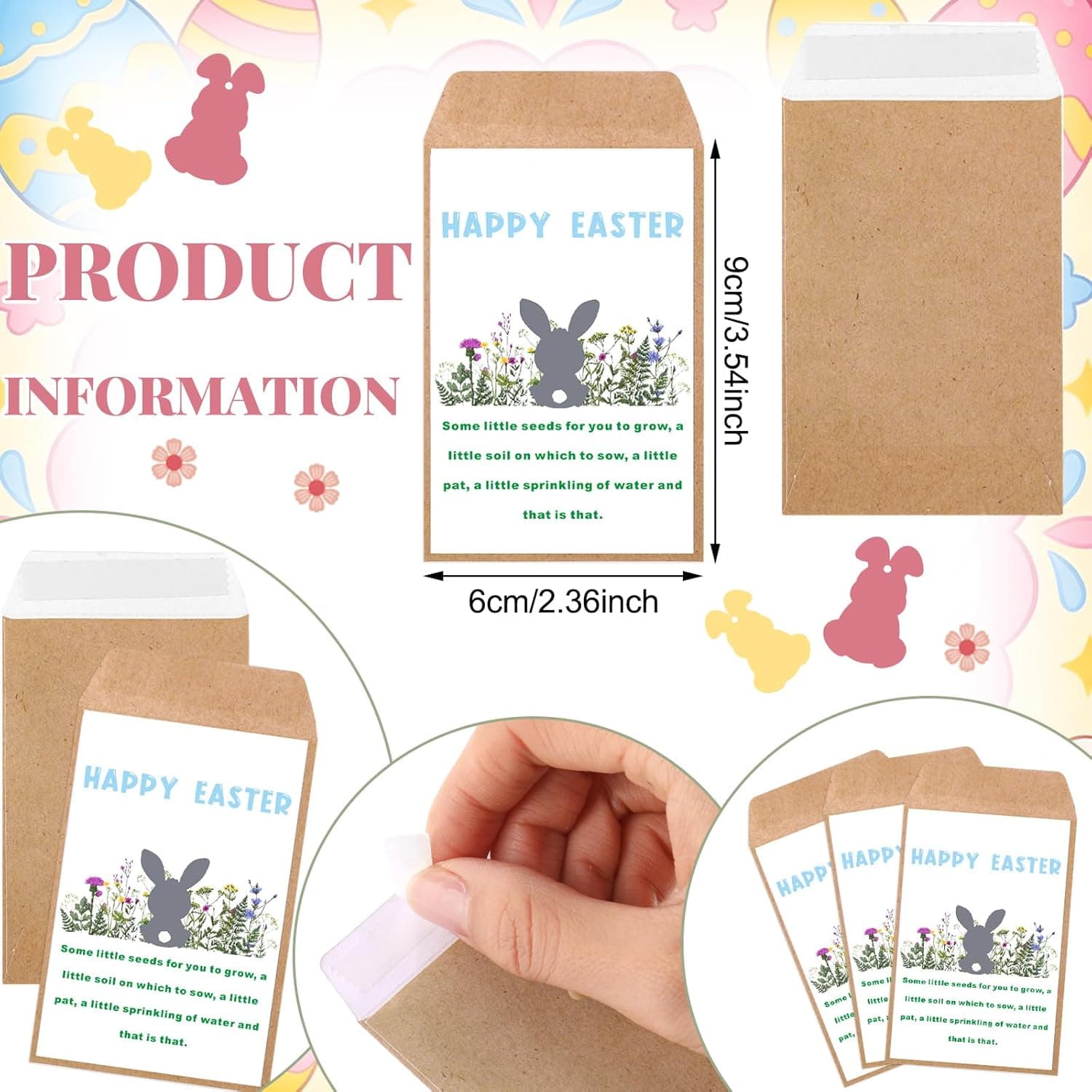 Ctosree 24 Sets Happy Easter Party Favors for Guests Easter Bunny Seed Packets Kit Including Self Adhesive Seed Packets Mini Flowerpots Bunny Tags Organza Bags for Basket Stuffers Gifts : Patio, Lawn &amp; Garden thumbnail 4