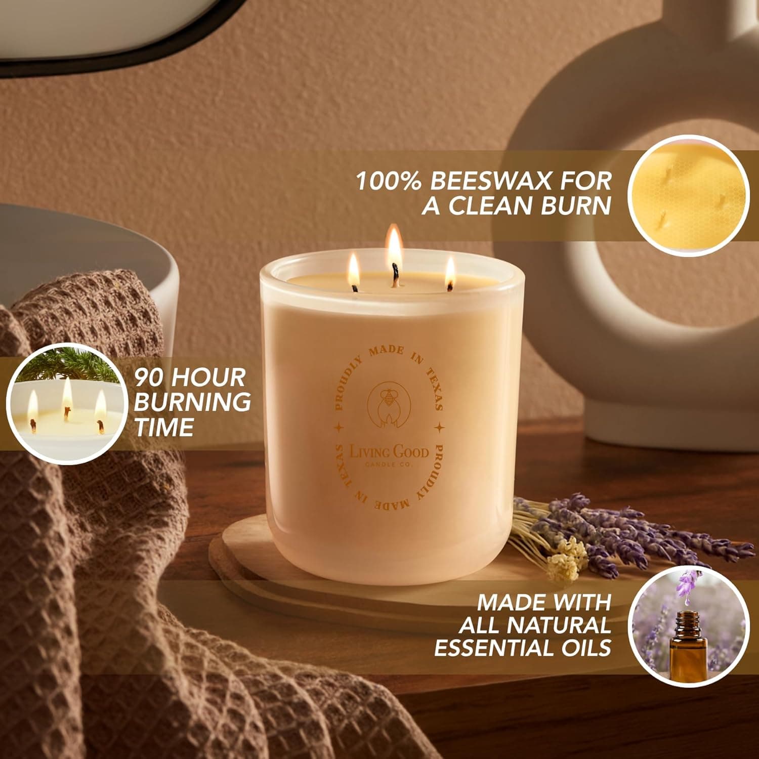 Tranquility Chamomile & Lavender Pure Beeswax Candle thumbnail 5