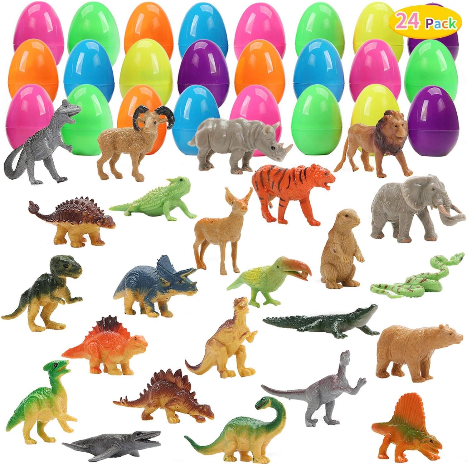 CUTE STONE 24 Pack Filled Easter Eggs with Dinosaurs and Animals — Easter Gifts gift idea