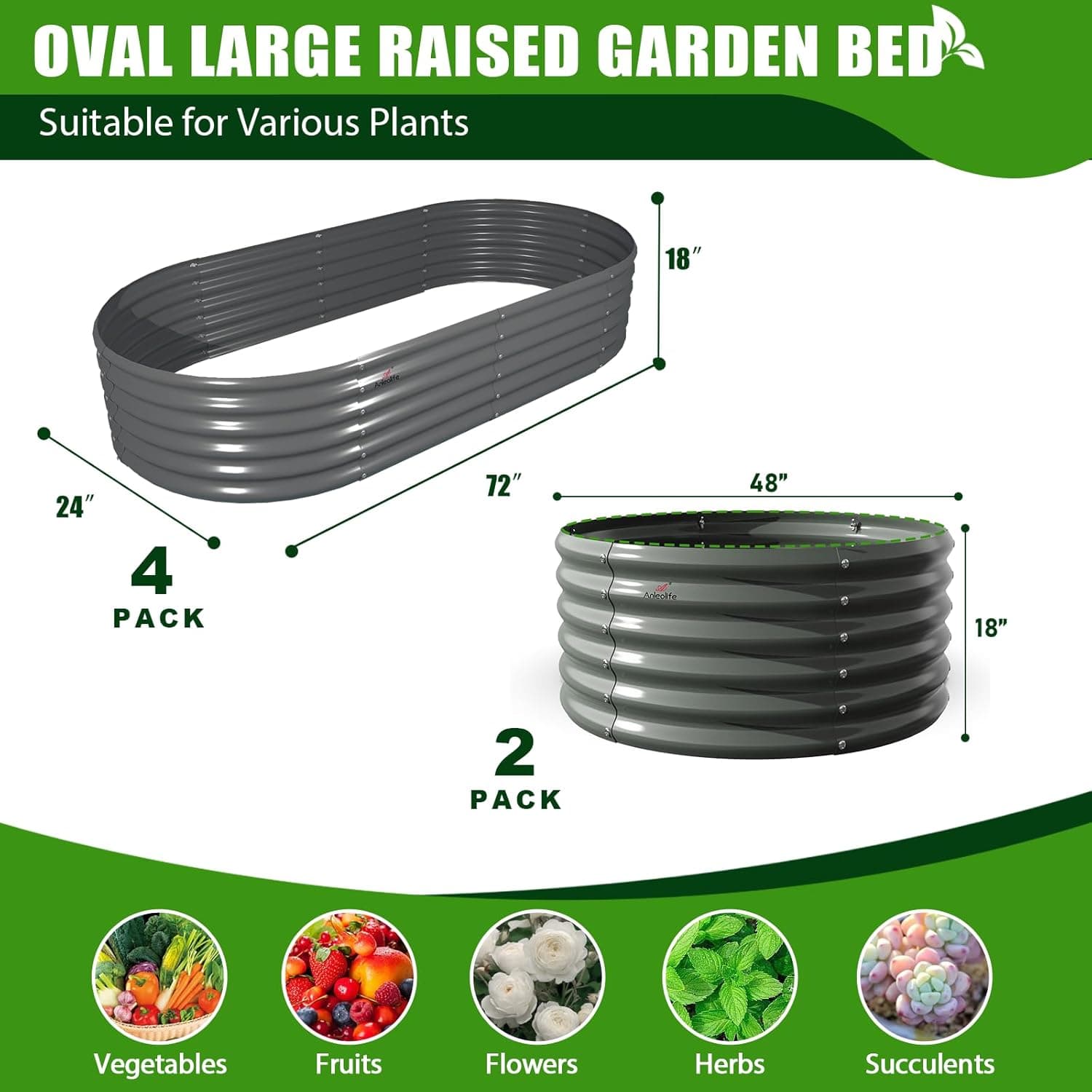 A ANLEOLIFE 6-Pack 4X4X1.5ft &amp; 6X2X1.5ft Deep Root Galvanized Raised Garden Beds Outdoor for Planting Vegetables Flowers Herb, Quartz Grey : Patio, Lawn &amp; Garden thumbnail 2