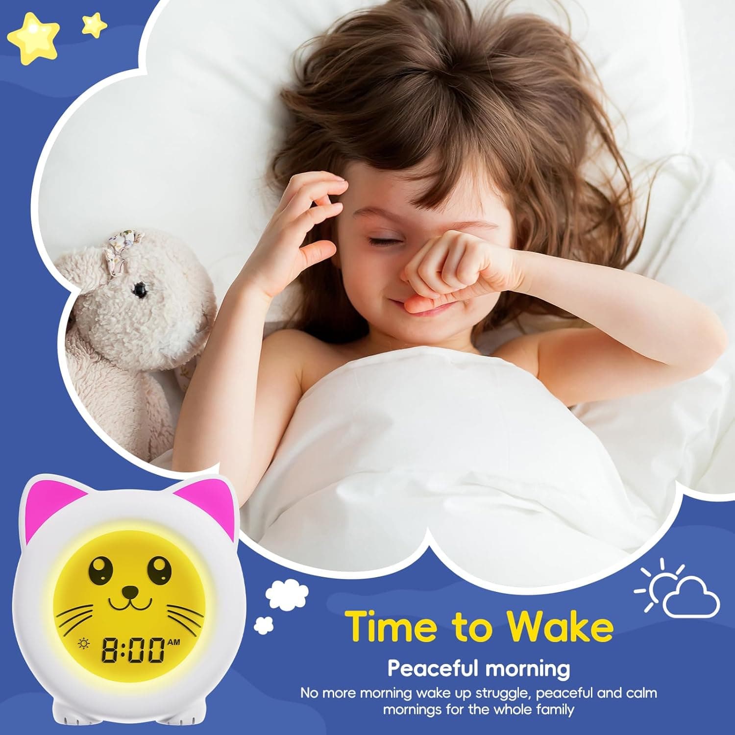 B&H Sleep Trainer Clock for Toddler - Cute Cat Design thumbnail 3