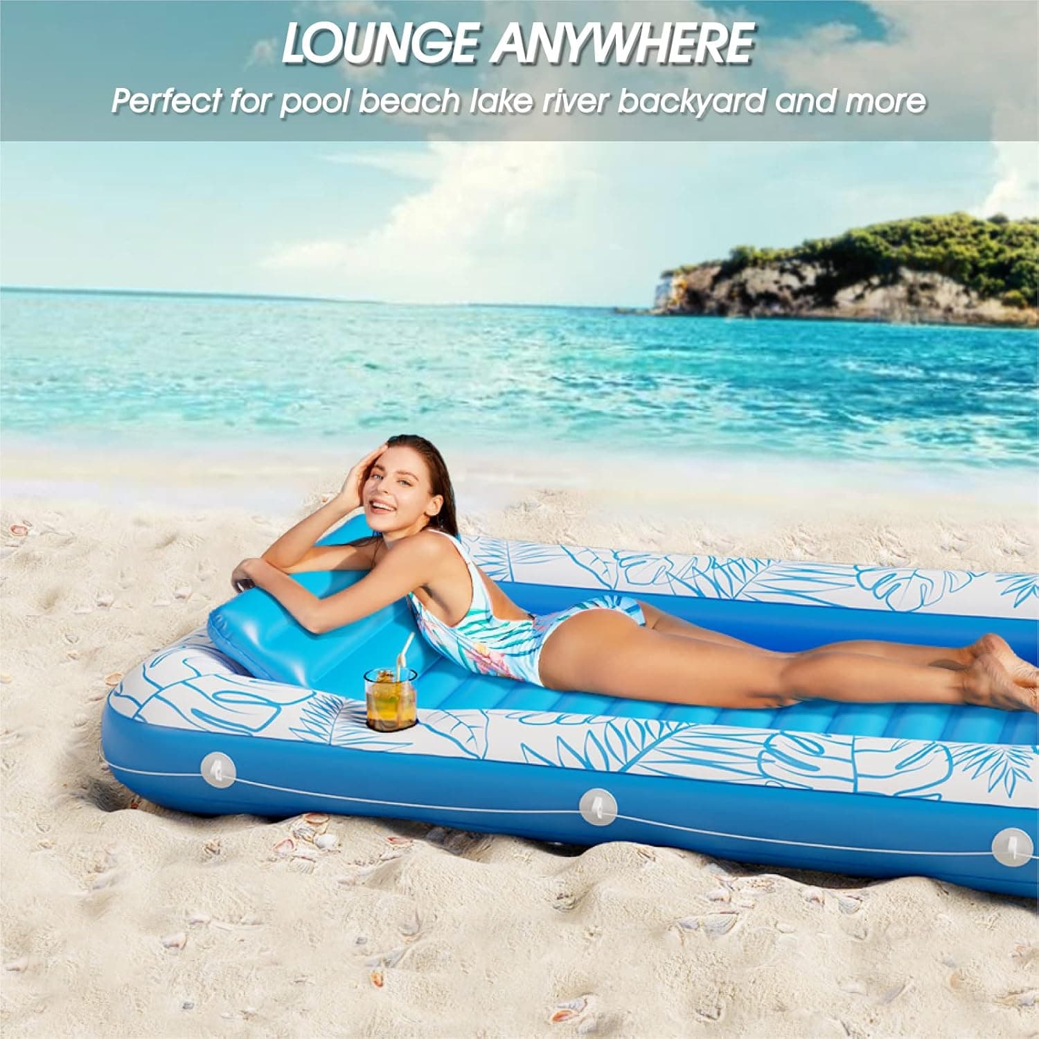 Inflatable Tanning Pool Lounger Float - Jasonwell 4 in 1 Sun Tan Tub Sunbathing Pool Lounge Raft Floatie Toys Water Filled Tanning Bed Mat Pad for Adult Blow Up Kiddie Pool Kids Ball Pit Pool (L) : Toys &amp; Games thumbnail 4