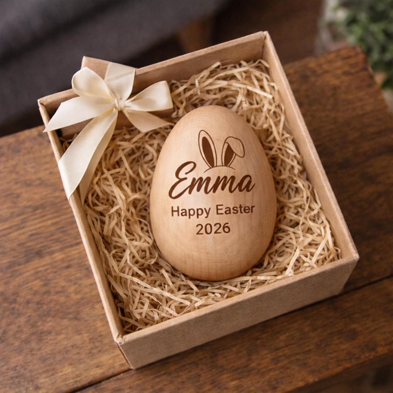 Personalized Wooden Egg with Bunny Ears - First Easter Keepsake thumbnail 2
