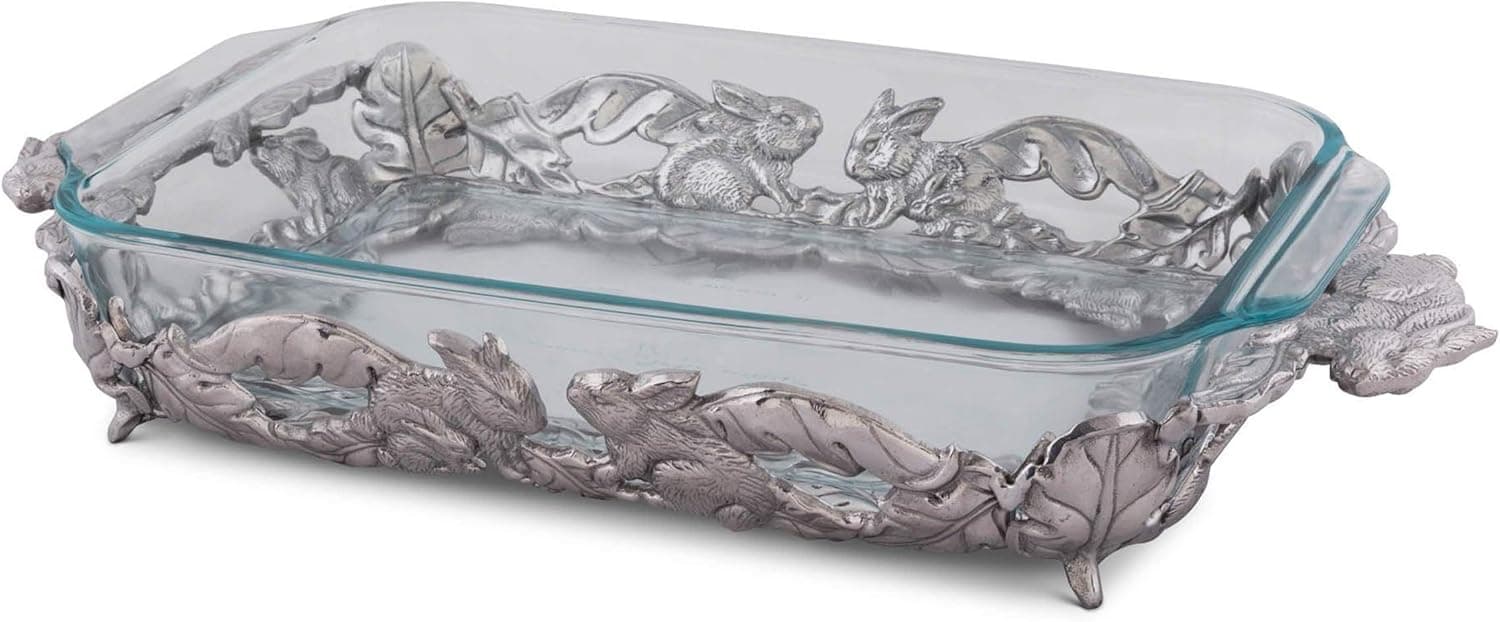 Arthur Court Silver Metal Bunny Pattern Pyrex Casserole Dish Holder Trivet view 1