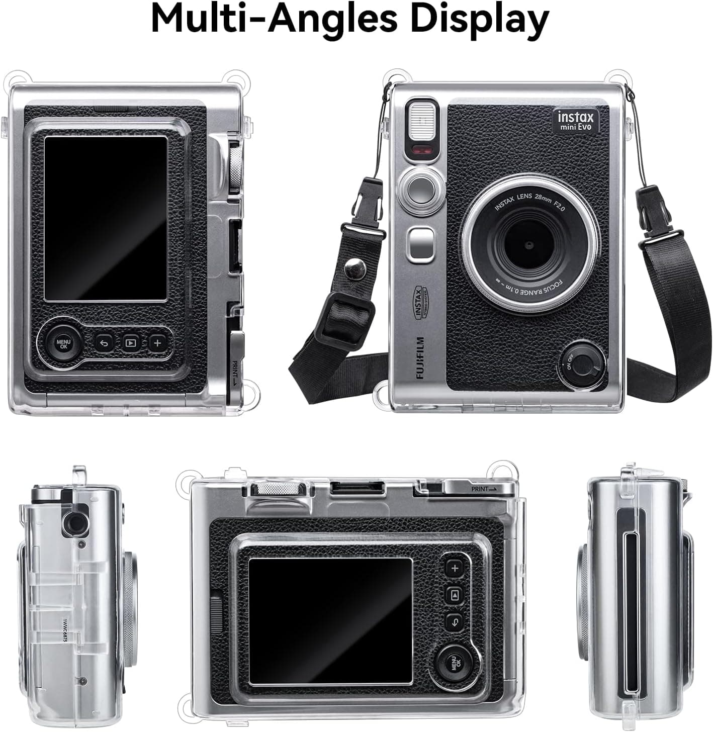 MUZIRI KINOKOO Clear Case for Instax Mini EVO Instant Camera - Hard PVC Fuji Mini EVO Camera Crystal Clear Protective Case Cover with Black Adjustable Shoulder Strap - Transparent : Electronics thumbnail 4