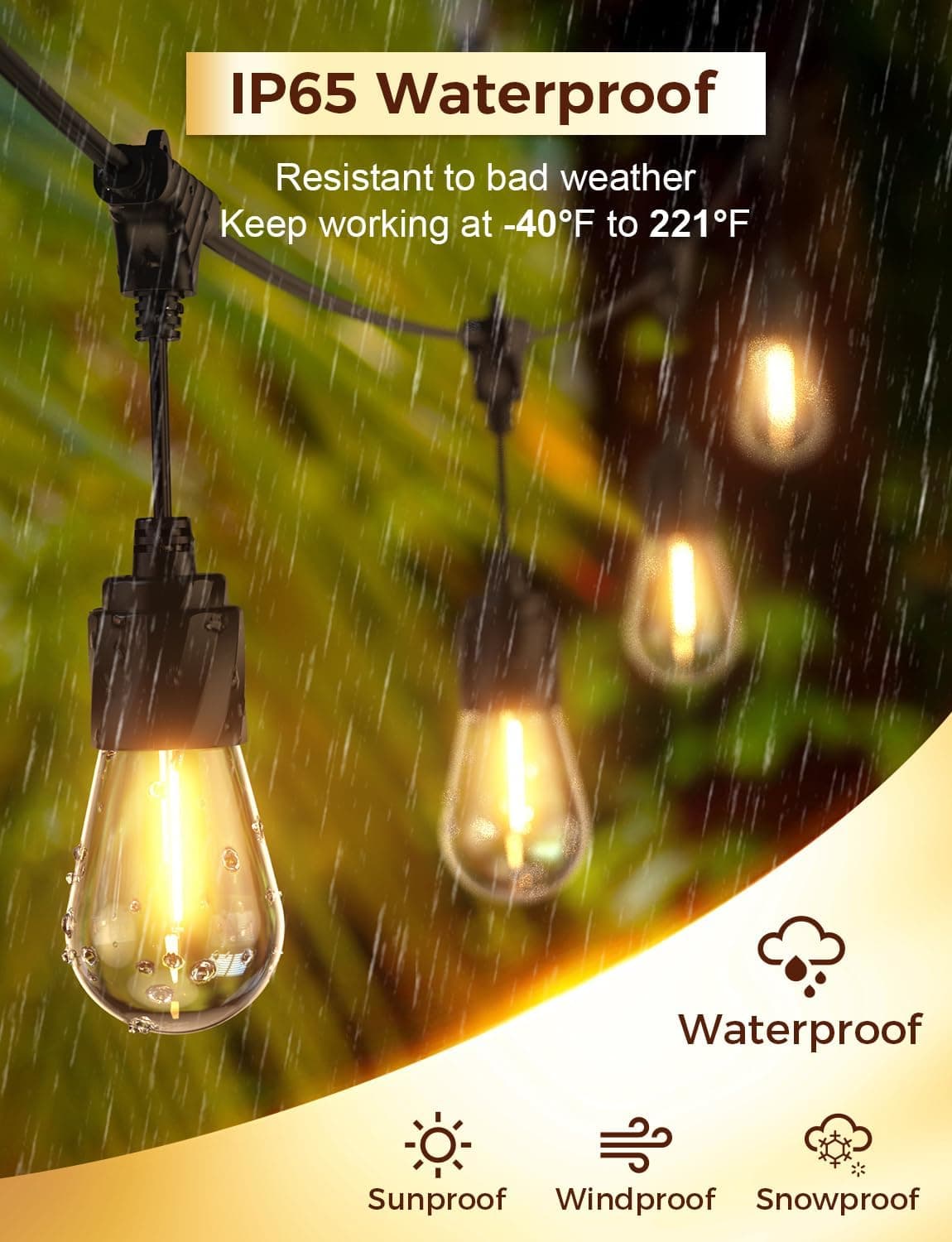 XMCOSY+ 96FT Outdoor String Lights, Patio Lights Outdoor Waterproof with 32 Shatterproof Bulbs, LED Hanging Light for Outside Porch Backyard Garden Party Balcony Decor - Amazon.com thumbnail 2