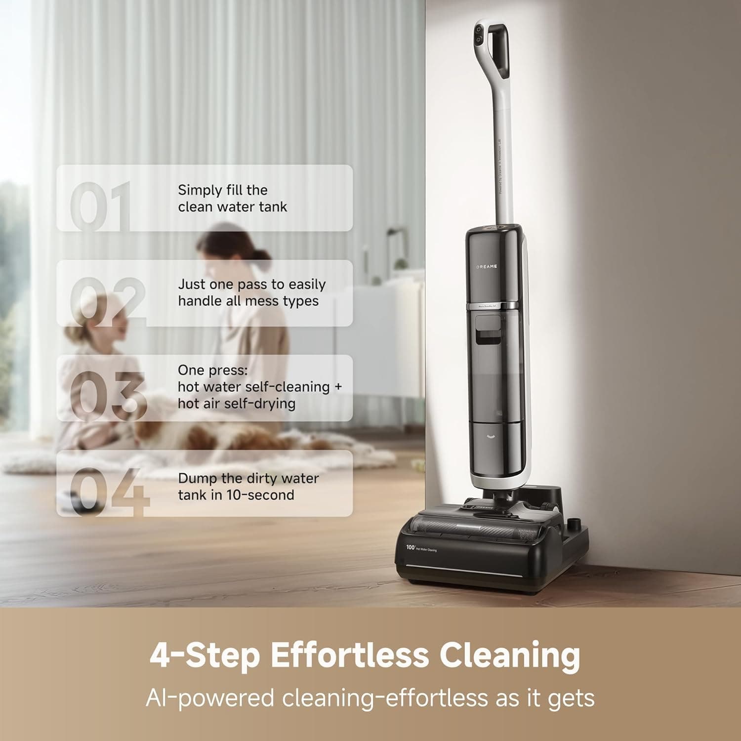 Amazon.com - DREAME H15 Pro Heat Wet Dry Vacuum Cleaner, 185°F Hot Water Floor Cleaning, Cordless Vacuum Mop with GapFree AI Robotic Arm, 22KPa Suction, 0 Hair Tangle, 212°F Self-Clean, 194°F Hot Air Drying thumbnail 3