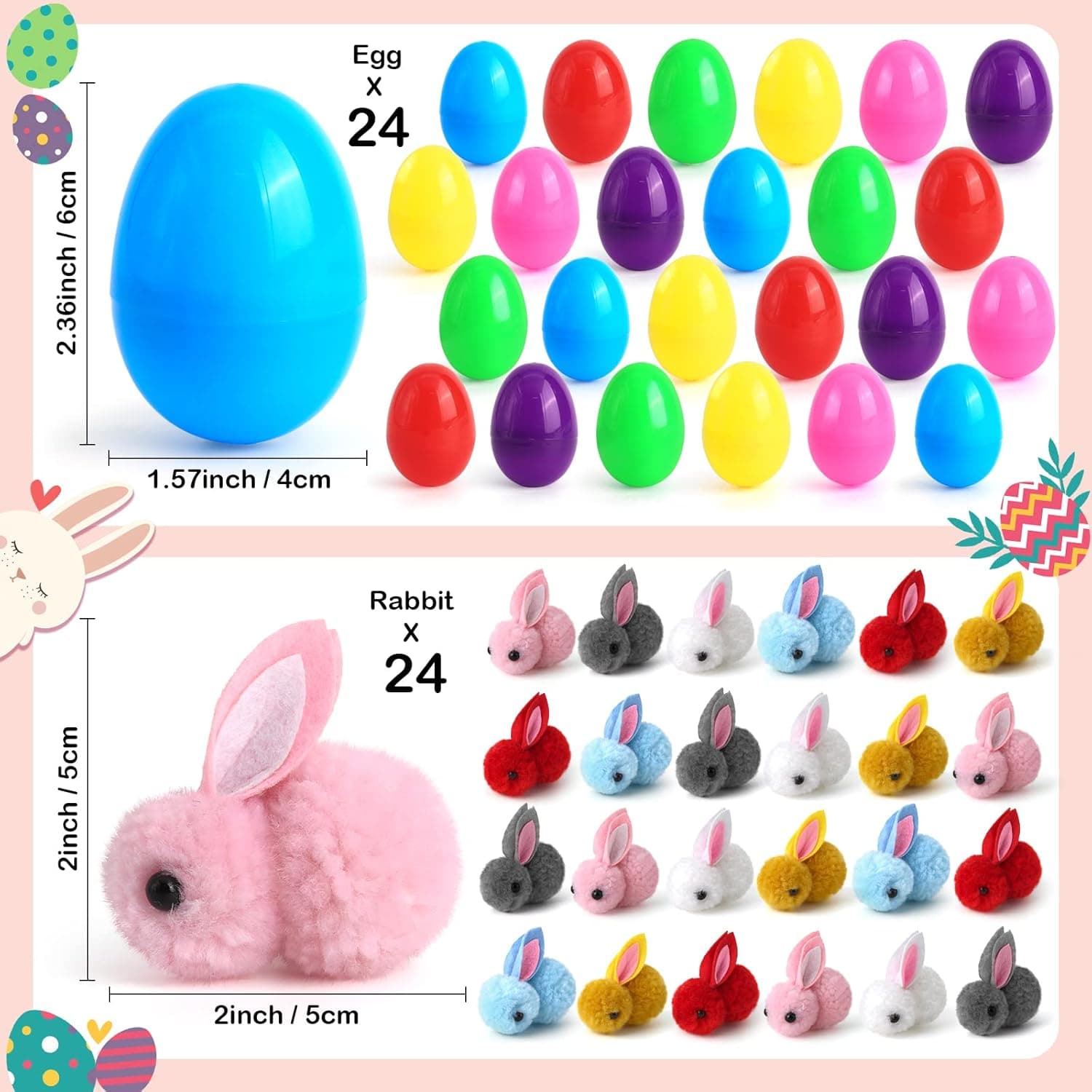 24 Pack Easter Eggs Fillers with Bunny Plush, Easter Basket Stuffers for Kids Easter Eggs with Toys Inside, Easter Mini Stuffed Bunny Animal for Easter Eggs Hunts Party Favors Surprise Egg : Toys &amp; Games thumbnail 2