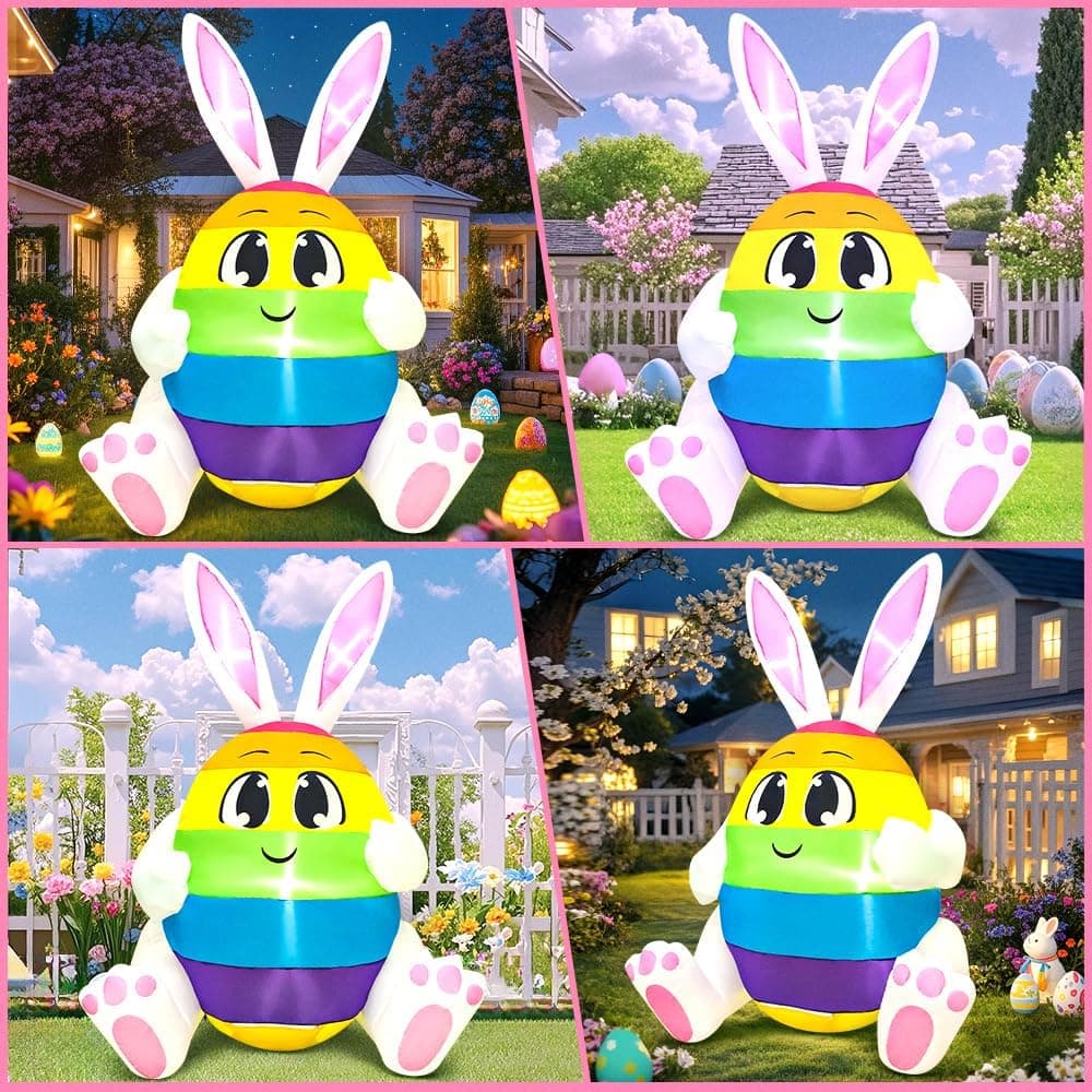 5FT Easter Inflatables Outdoor Decoration with Bunny Ears and LED Lights thumbnail 2