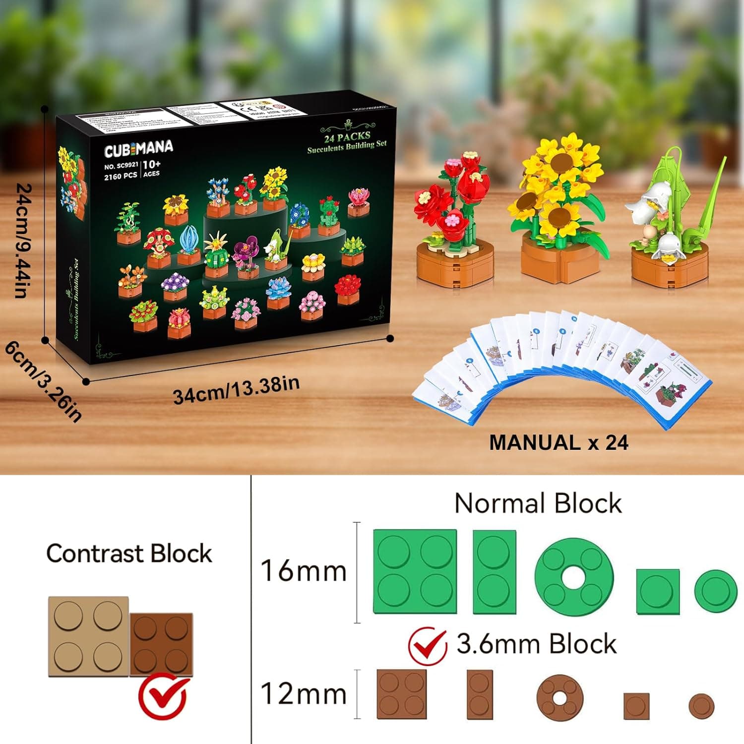 CUBIMANA 24 Pack Flowers Succulents Building Set thumbnail 5