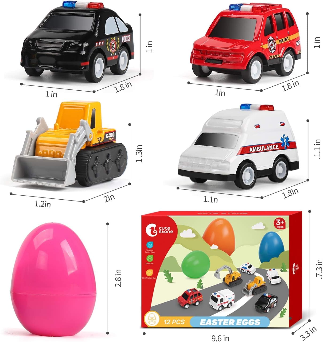 CUTE STONE 12 Pack Filled Easter Eggs with Alloy Pull Back Cars, Easter Basket Stuffers Easter Party Favors for Kids : Toys &amp; Games thumbnail 4