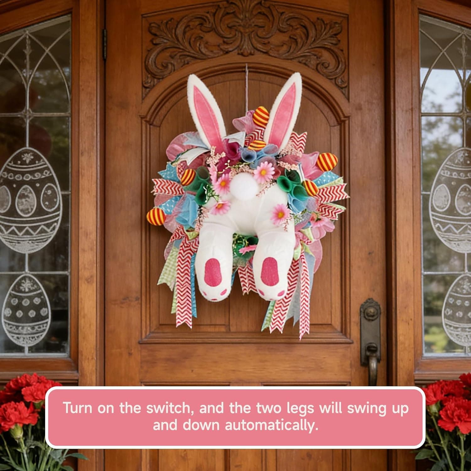 Interactive Easter Wreath with Moving Bunny Butt, Battery-Powered Animated Door Decor with Sound : Home &amp; Kitchen thumbnail 2