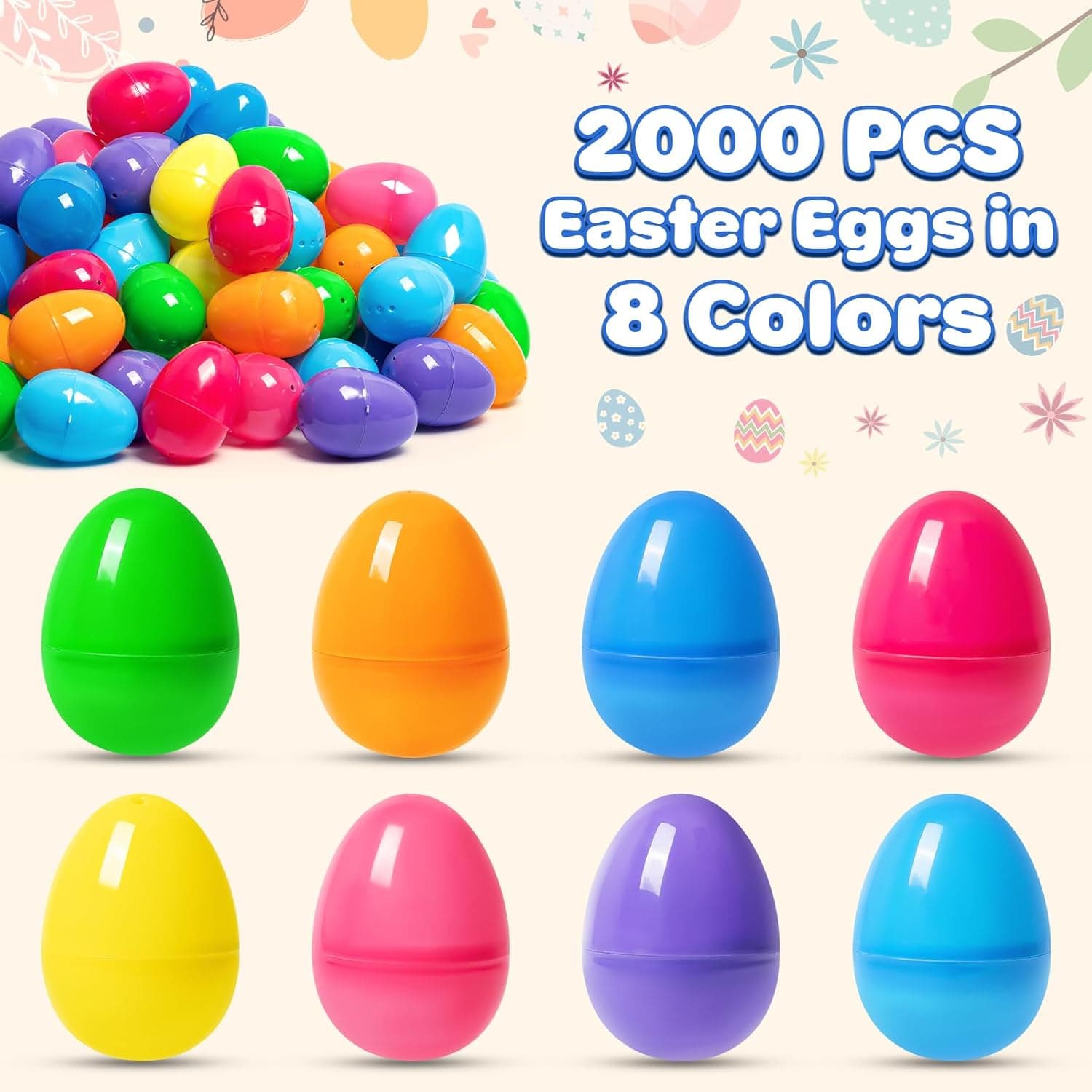 Birebebys 2000 PCS Plastic Easter Eggs Bulk, 2.4" Empty Easter Eggs in 8 Colors thumbnail 2