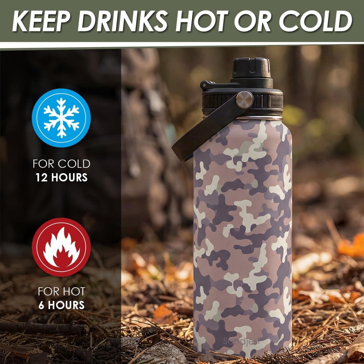 Camouflage Insulated Stainless Steel Water Bottle 32oz with Vacuum Chug Lid thumbnail 3