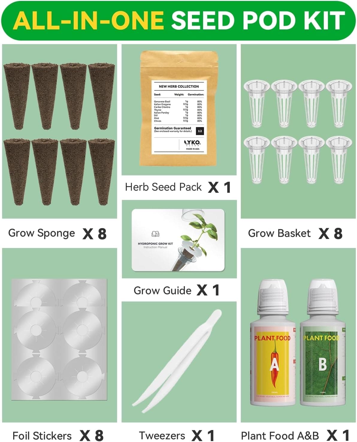 Gourmet Herb Seed Pod Kit - 8 Pod Hydroponics Variety Pack thumbnail 3