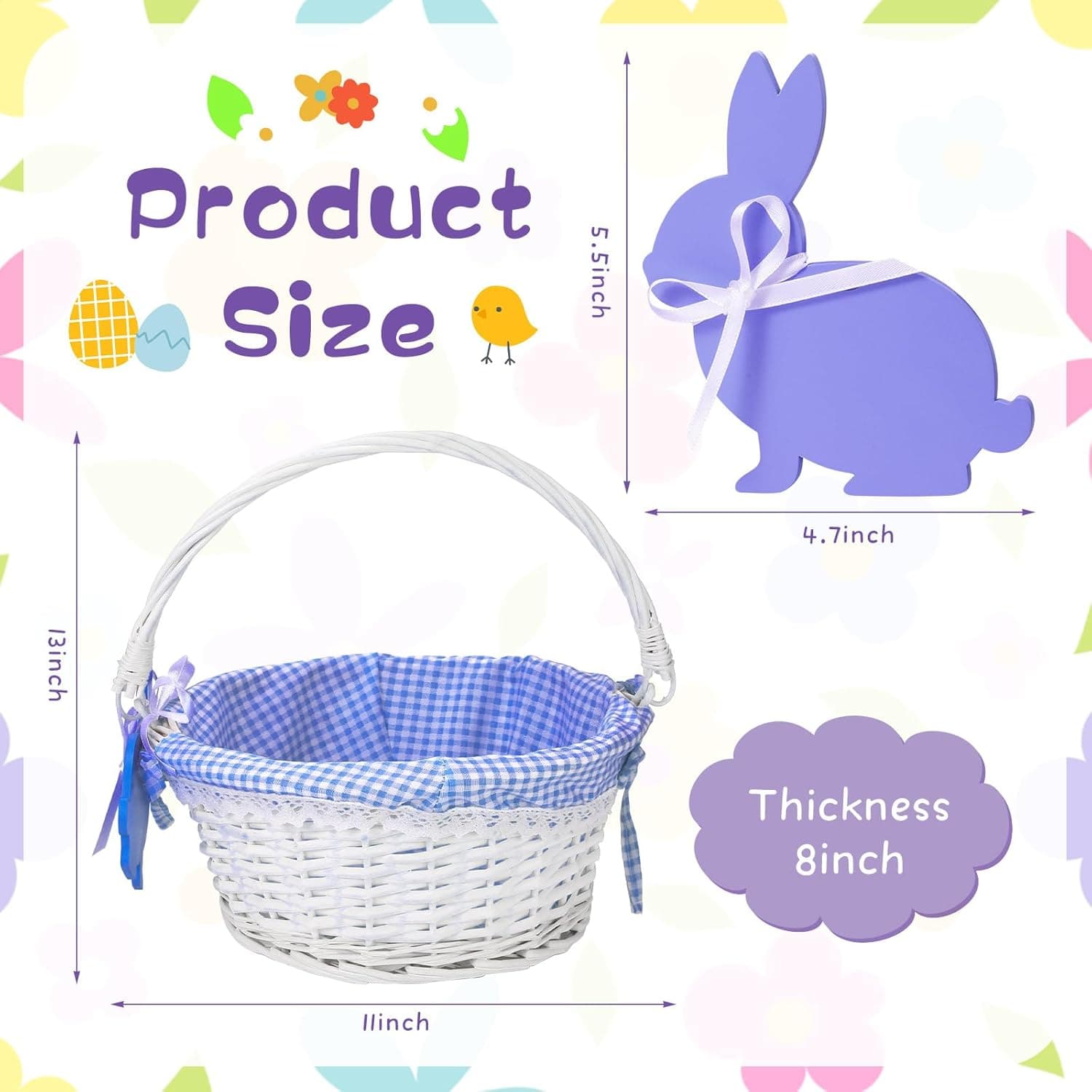 Weewooday 2 Pcs Wicker Easter Basket Tote Bags with 2 Name Tags Wooden Bunny, Easter Basket with Handle with Removable Liner for Party Supplies(Blue, Purple) : Baby thumbnail 2