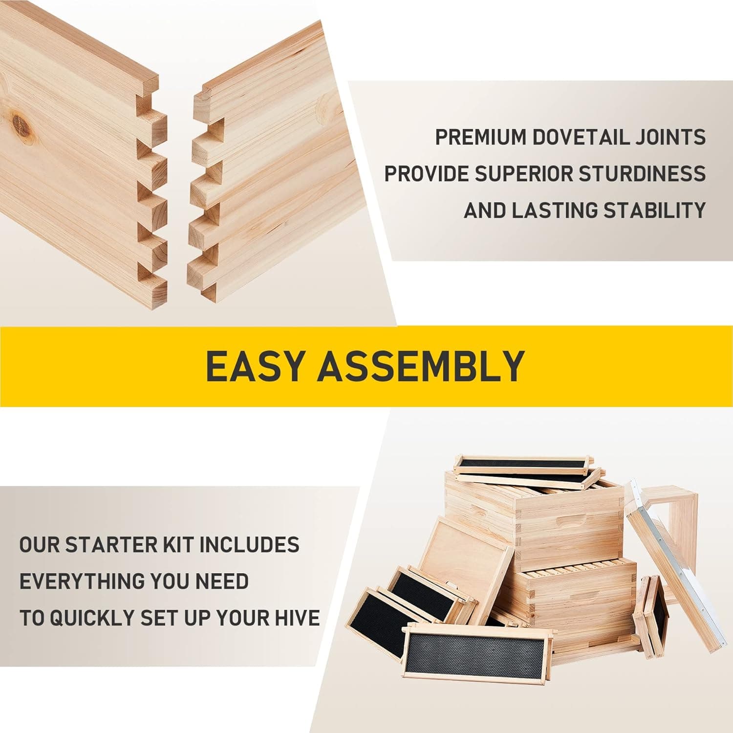 CO-Z Bee Hive Boxes Starter Kit, Langstroth Beehive for Bee Keeping, 3 Layer Bee House with 10 Medium and 20 Deep Frames &amp; Foundations, Beekeeping Supplies with Plastic Queen Excluder and Nails : Patio, Lawn &amp; Garden thumbnail 5