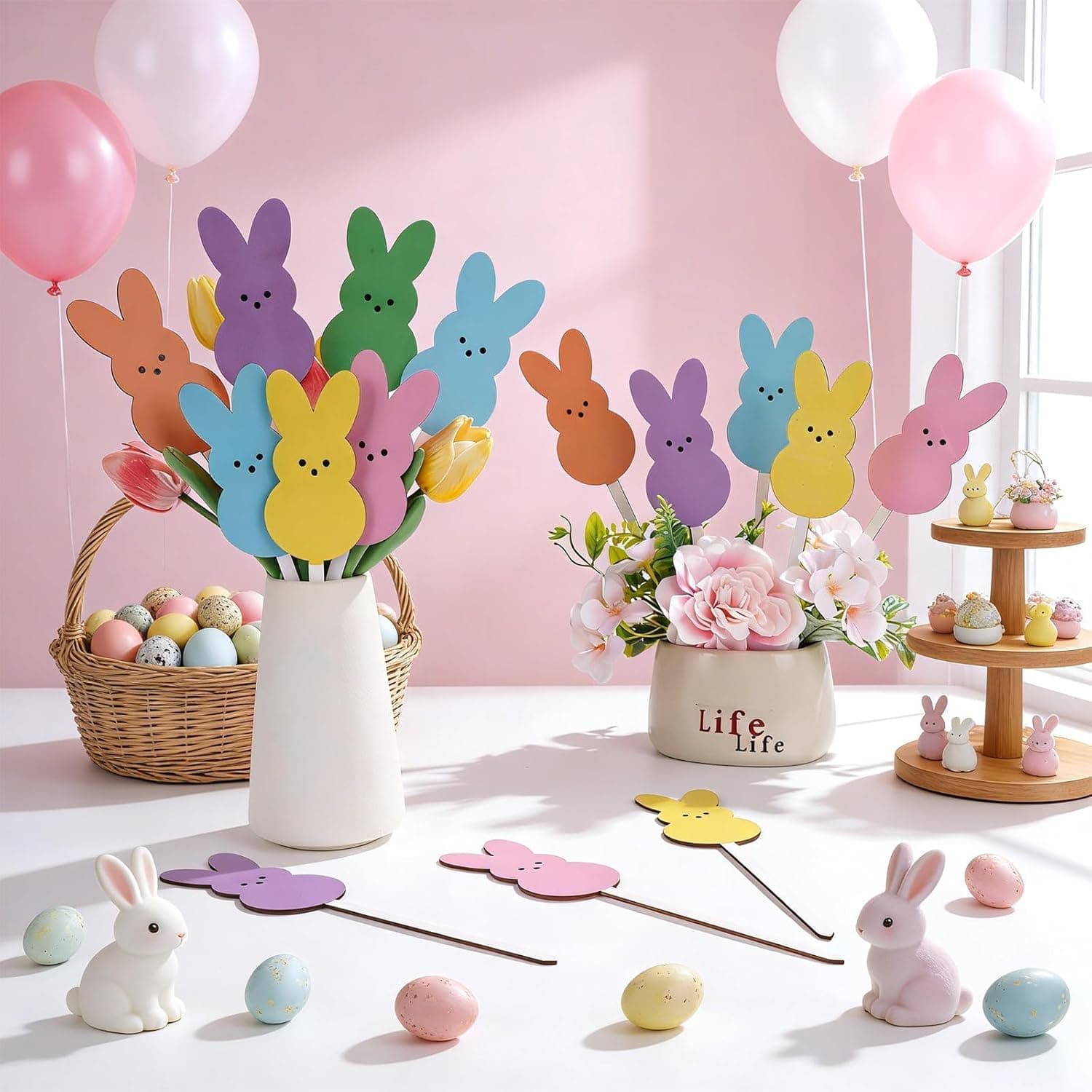 16 Pcs Easter Bunny Picks Easter Floral Plant Picks Bunny Double Sided Decorative Picks Colorful Rabbit Shape Wooden Floral Decor for Home Vase Filler Table Decor Spring Holiday Party Supplies Gifts : Home &amp; Kitchen thumbnail 3