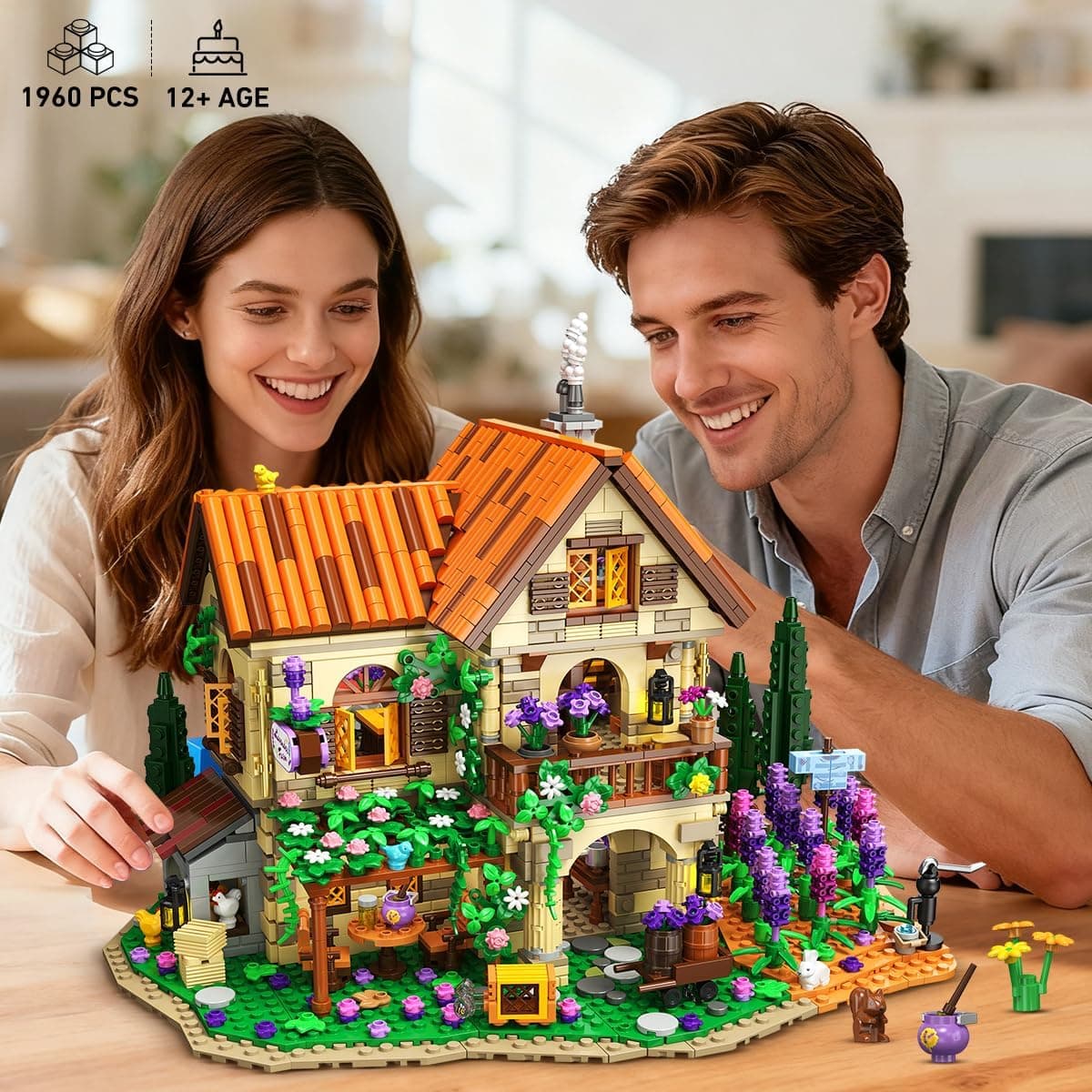 INSOON Lavender Manor House Building Set with Lights, 1960 PCS Lavender Estate Construction Model Home Decor, Romantic Lavender Flowers Cottage Building Block Kit Gift for Adults Teens Boys Girls 12+ : Toys &amp; Games thumbnail 5