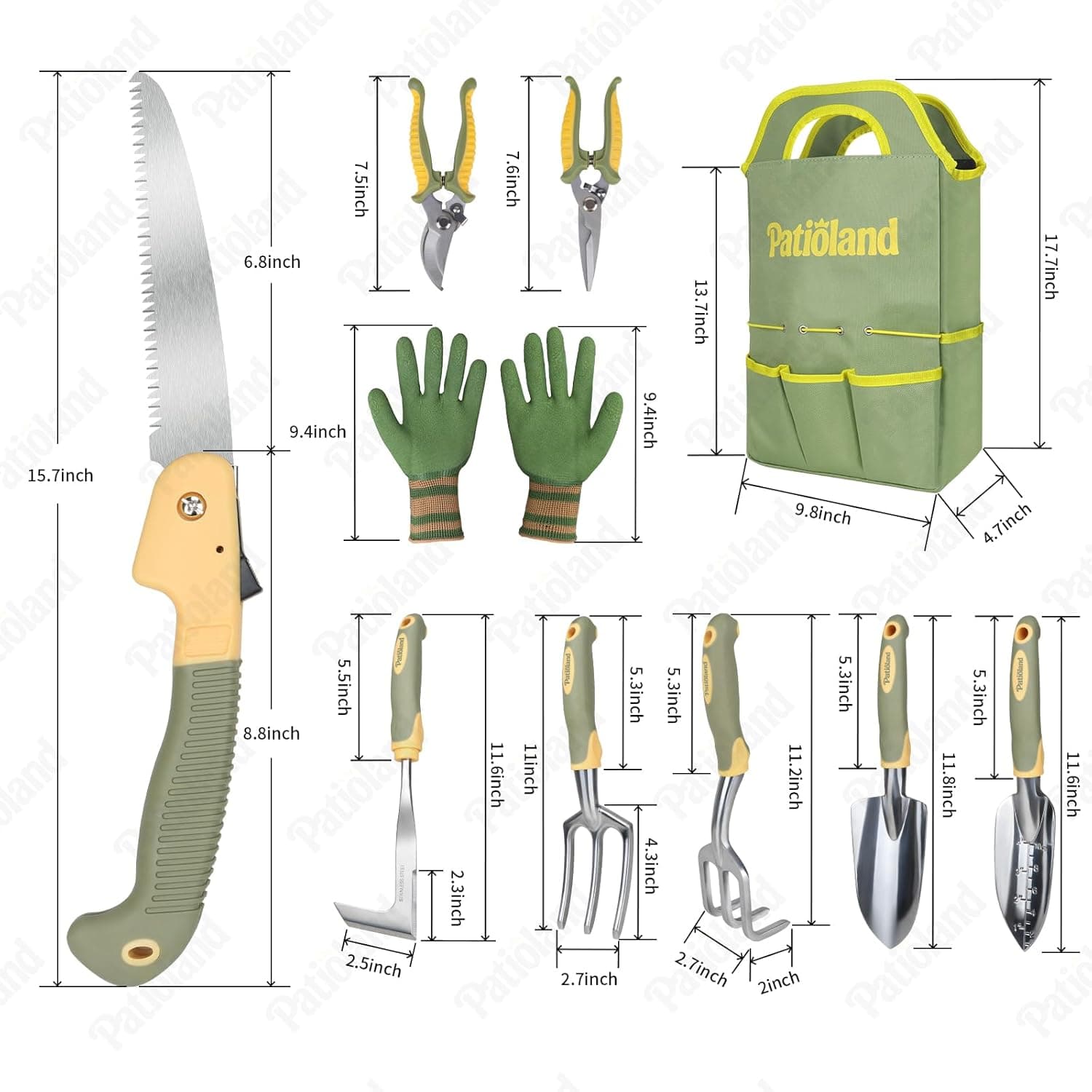 10-Piece Garden Tool Set, Green Gardening Hand Tools Kit with Non-Slip Handles, Heavy Duty Rust-Proof Aluminum Tools, Organizer Tote Bag &amp; Gardening Gloves, Ideal Gardening Gifts for Men and Women : Patio, Lawn &amp; Garden thumbnail 2