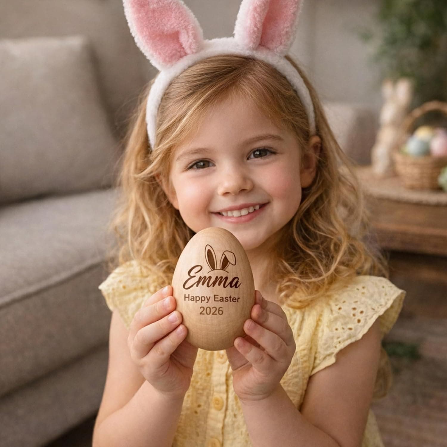 Personalized Wooden Egg with Bunny Ears - First Easter Keepsake thumbnail 5