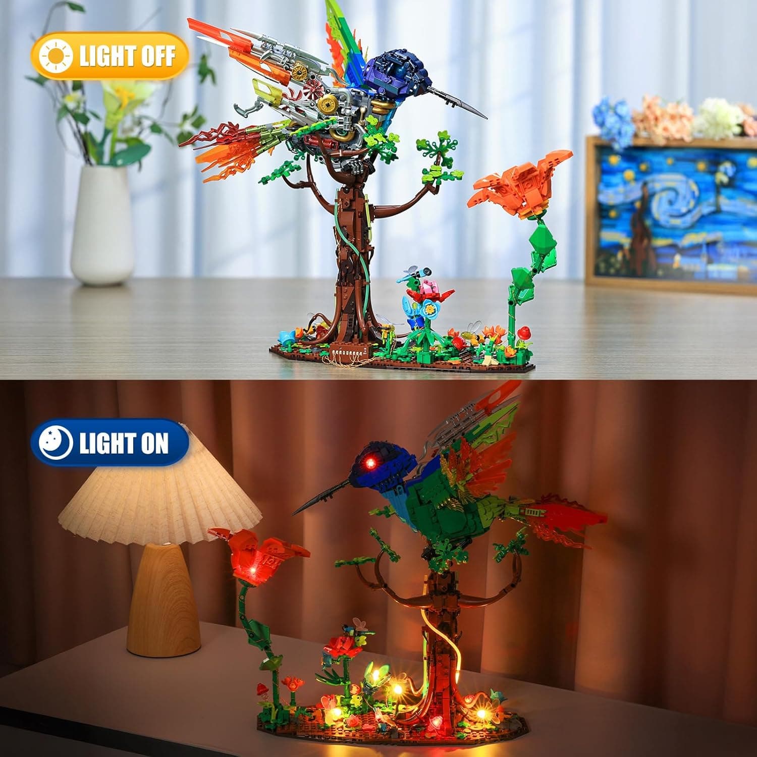 JMBricklayer Mechanical Hummingbird Building Set with LED Light, Bird Model Sets for Adults, Flower Animal Collection Toy, Art Creative Gifts, Home &amp; Office Décor, Ideas for Women &amp; Men Kids 14+ : Toys &amp; Games thumbnail 5