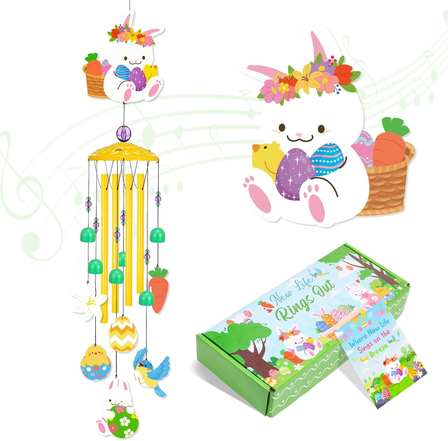 Hoemwarm Easter Wind Chimes with Bunny, Eggs and Gift Box — Easter Gifts gift idea