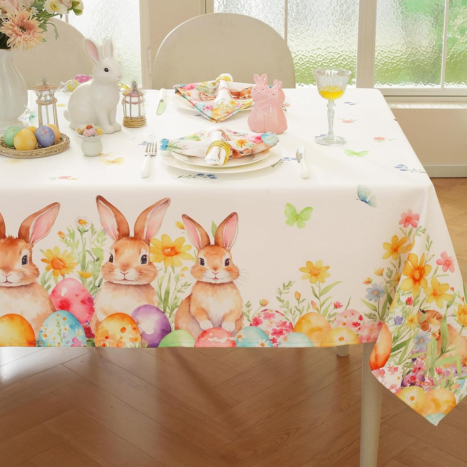 SASTYBALE Easter Tablecloth 52 x 70 Inch Rectangle, Watercolor Bunny Rabbit Eggs Design, Washable Spring Table Cover for Party Picnic Dinner Decor : Home &amp; Kitchen — Easter Gifts gift idea