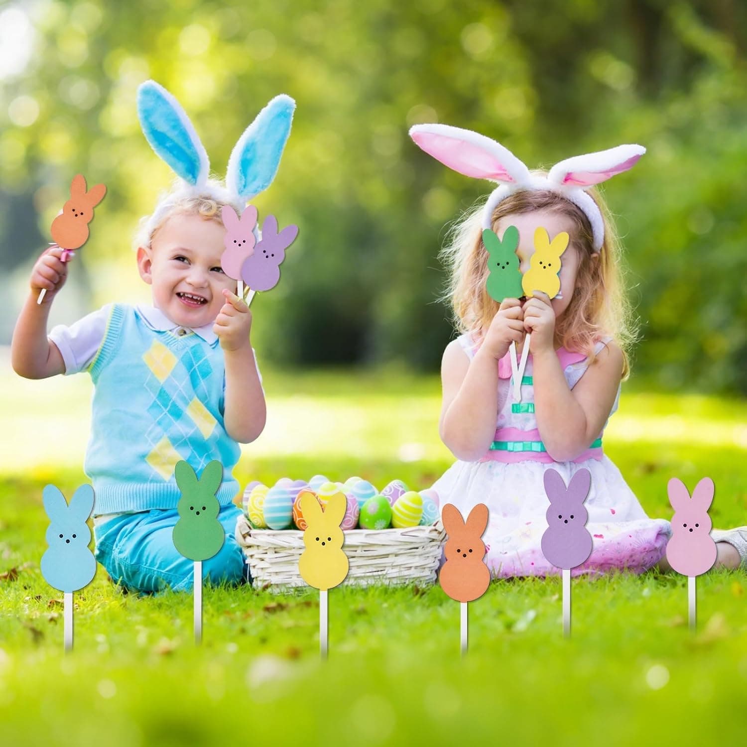 16 Pcs Easter Bunny Picks Easter Floral Plant Picks Bunny Double Sided Decorative Picks Colorful Rabbit Shape Wooden Floral Decor for Home Vase Filler Table Decor Spring Holiday Party Supplies Gifts : Home &amp; Kitchen thumbnail 5